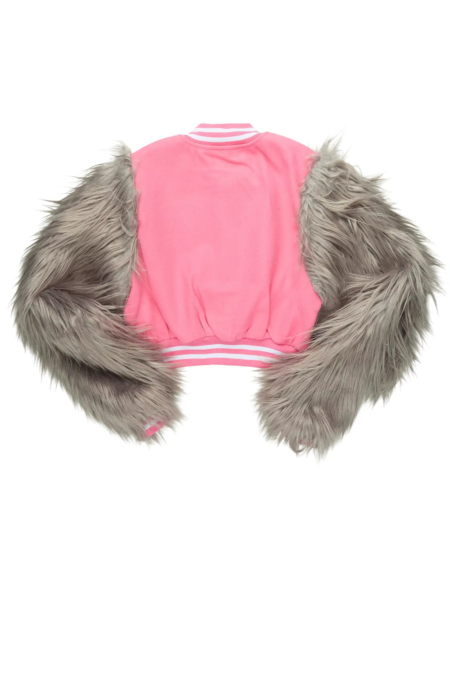 Jameicia Pink/Grey Fur Sleeve Varsity Jacket