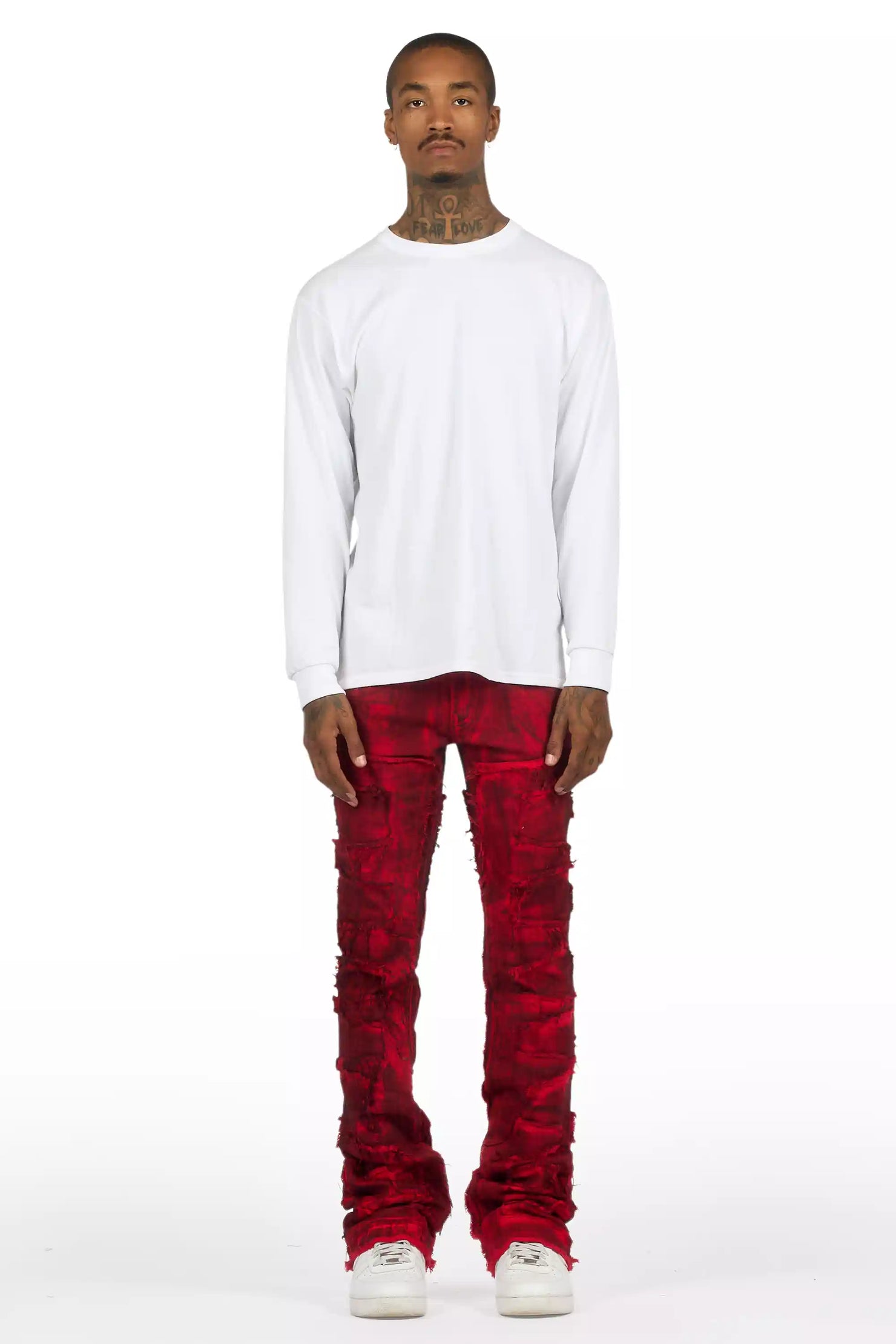 Shake Red Oil Wash Stacked Flare Jean