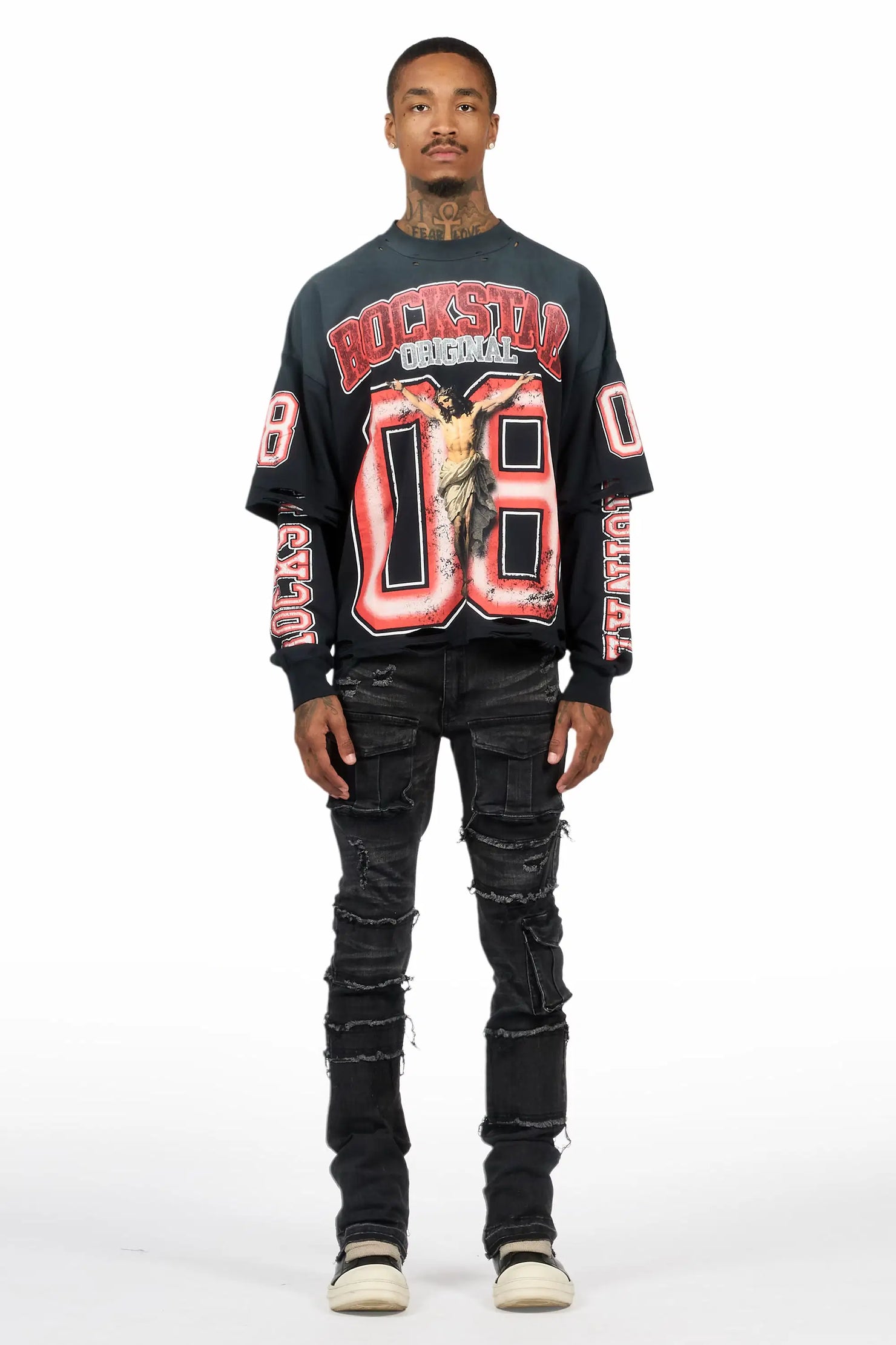 Folant Dark Grey Stacked Cargo Flare Jean