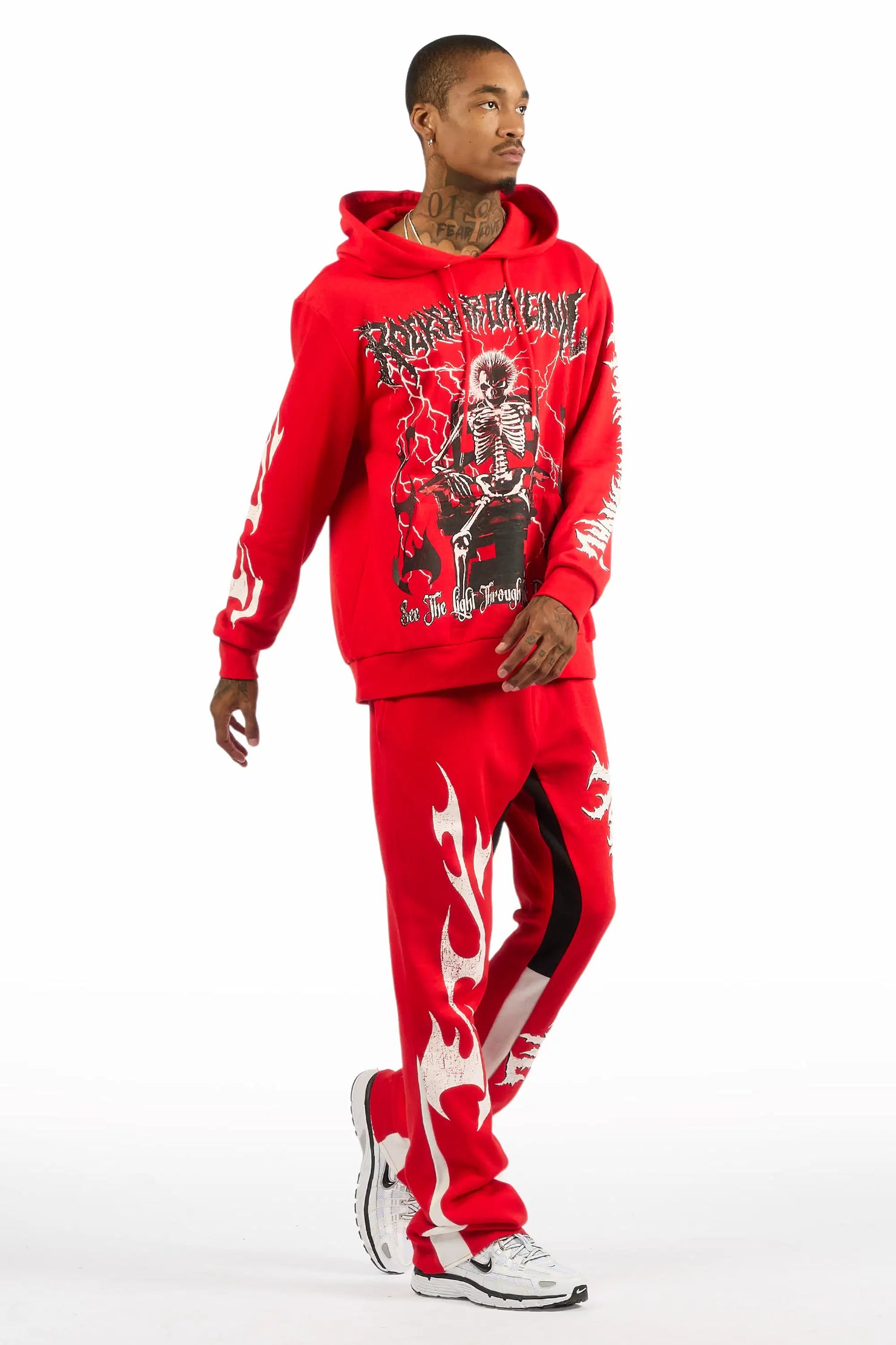 Deathrow Red Hoodie/Stacked Track Pant Set