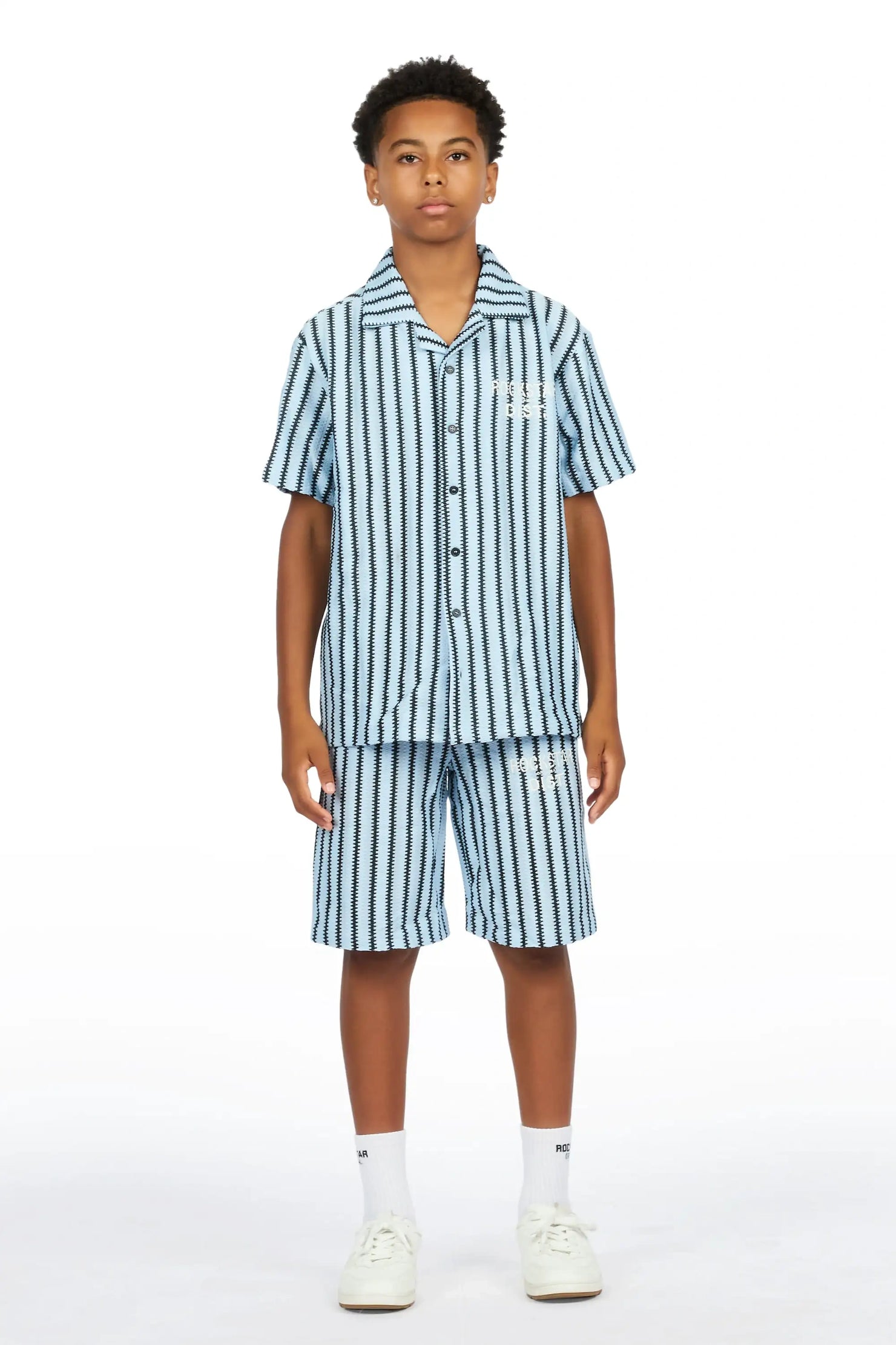 Boys Gerald Black/Light Blue Button Down Shirt/Short Set