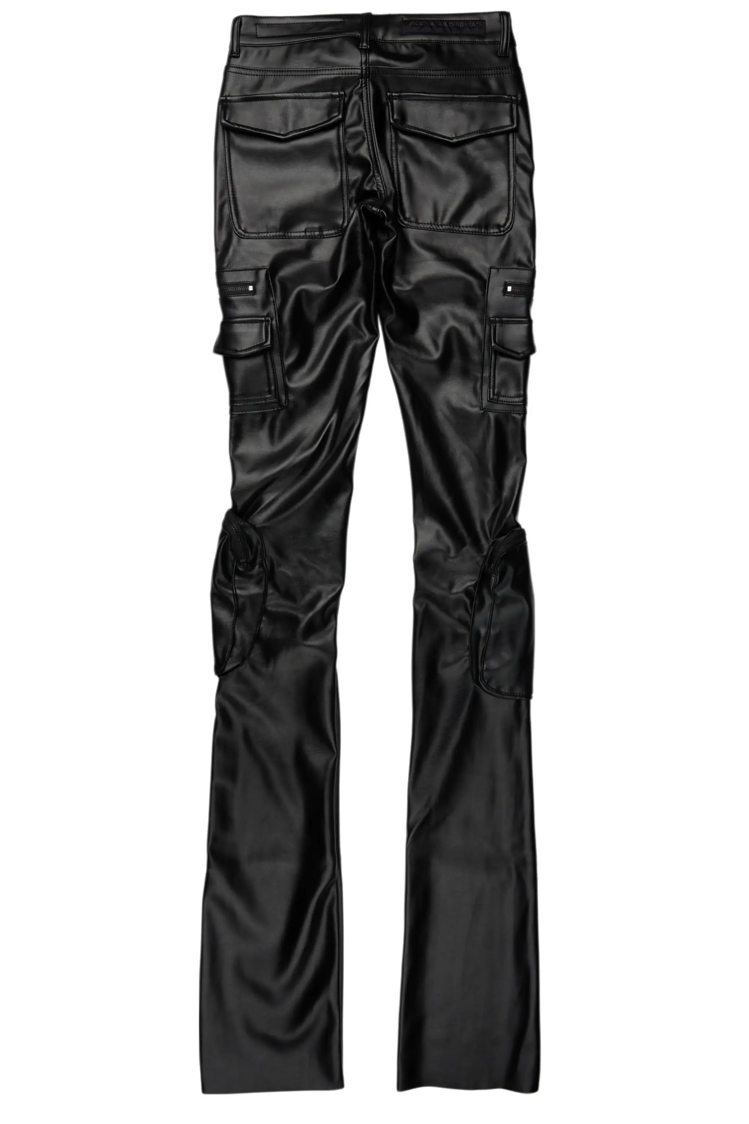 Sutton Jet Black PU Super Stacked Flare Jean