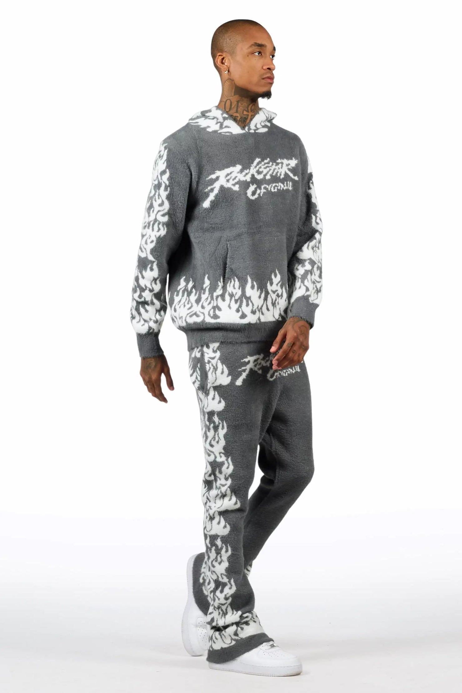 Yash Grey Hoodie Stacked Flare Track Set