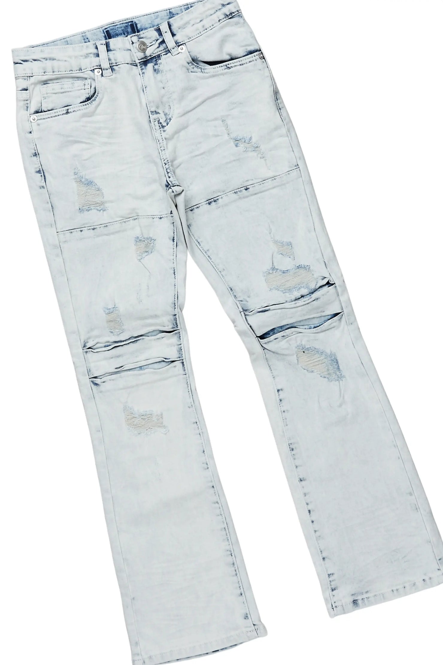 Boys Yasir White/Light Blue T-Shirt/Stacked Flare Jean Set