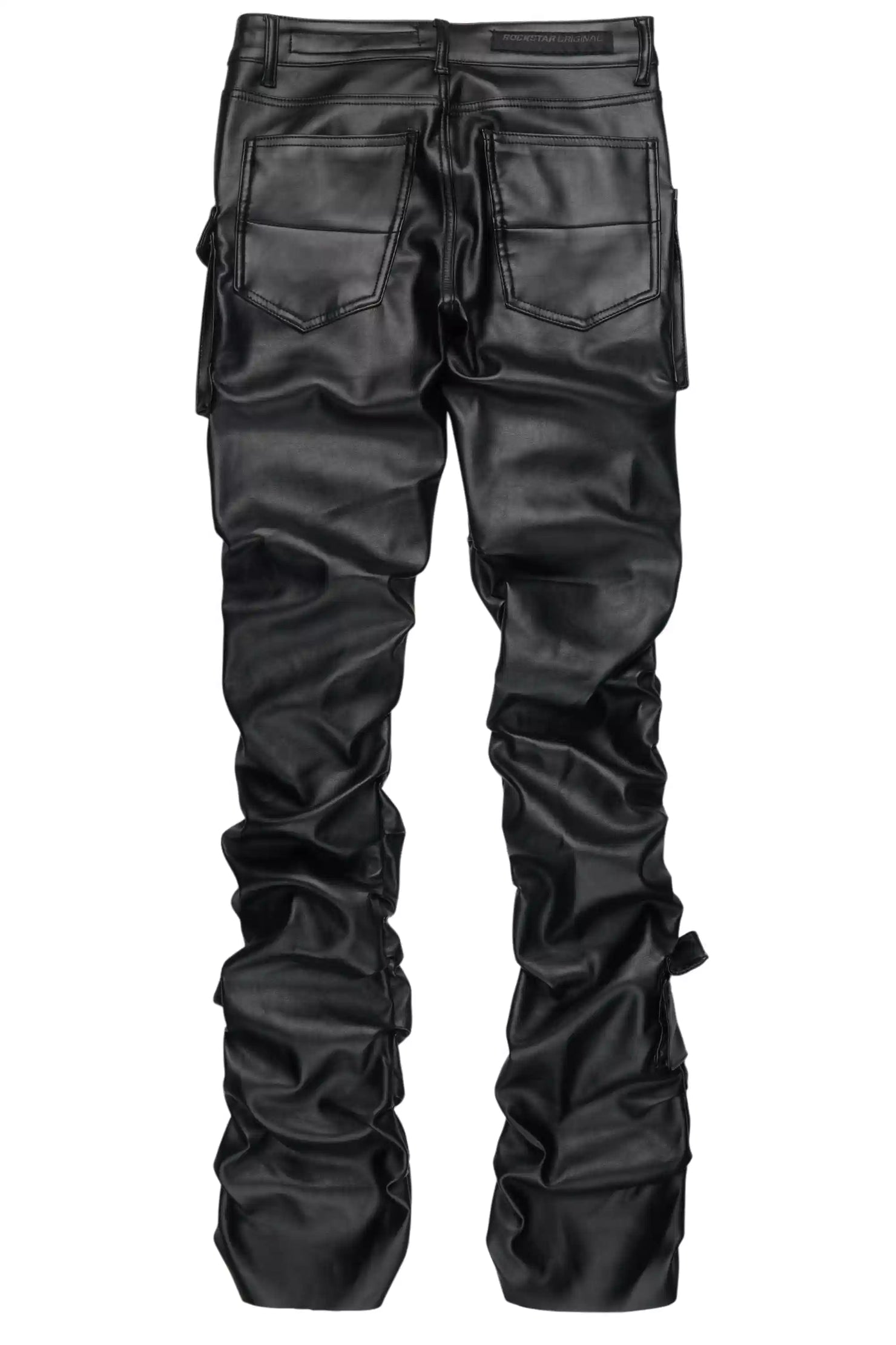 Gentry Black Stacked Flare PU Pants