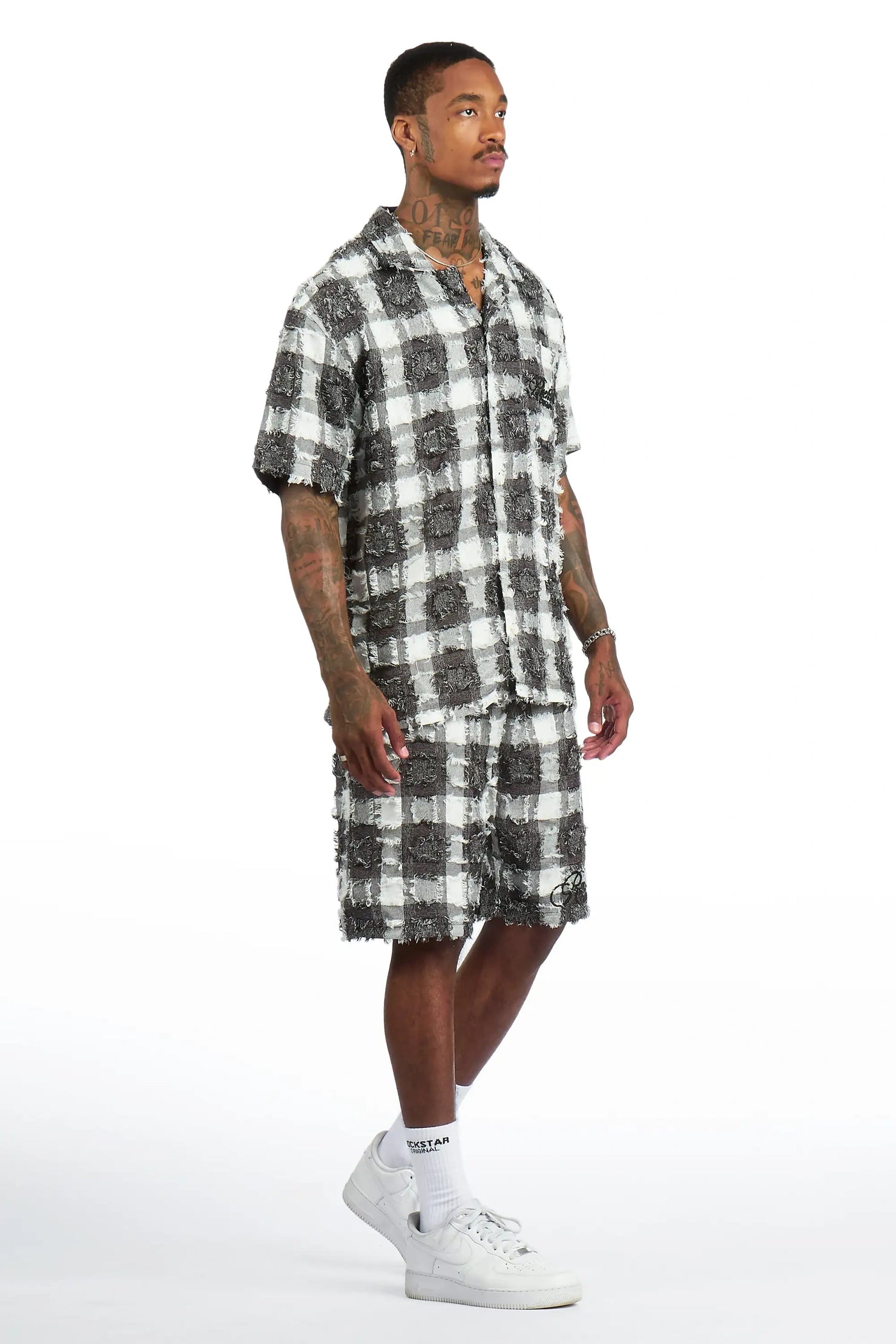 Amarion Black/White Button Down Shirt/Short Set