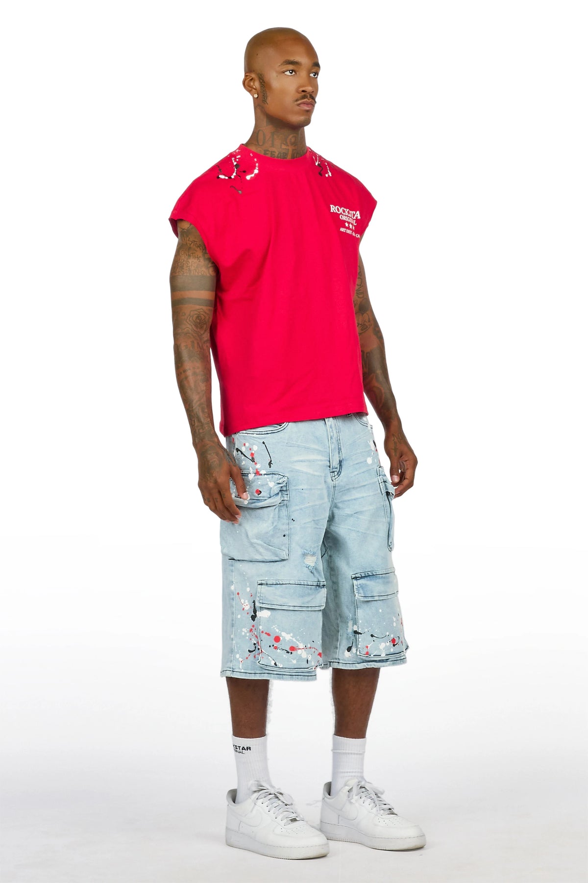 Saxon Blue Graphic Cut Sleeve T-Shirt Denim Short Set