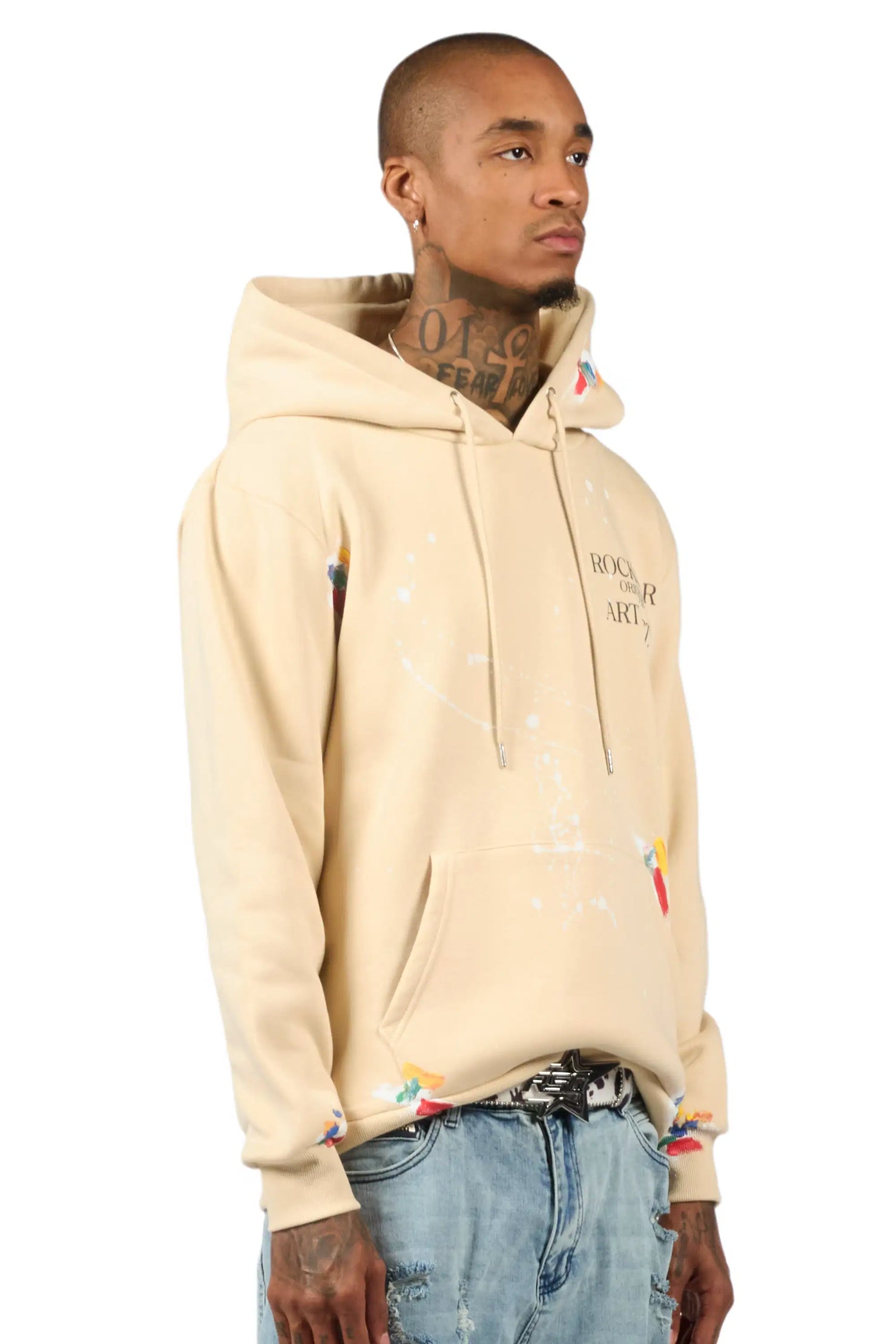 Rockstar Art Dist. Beige Graphic Relaxed Hoodie
