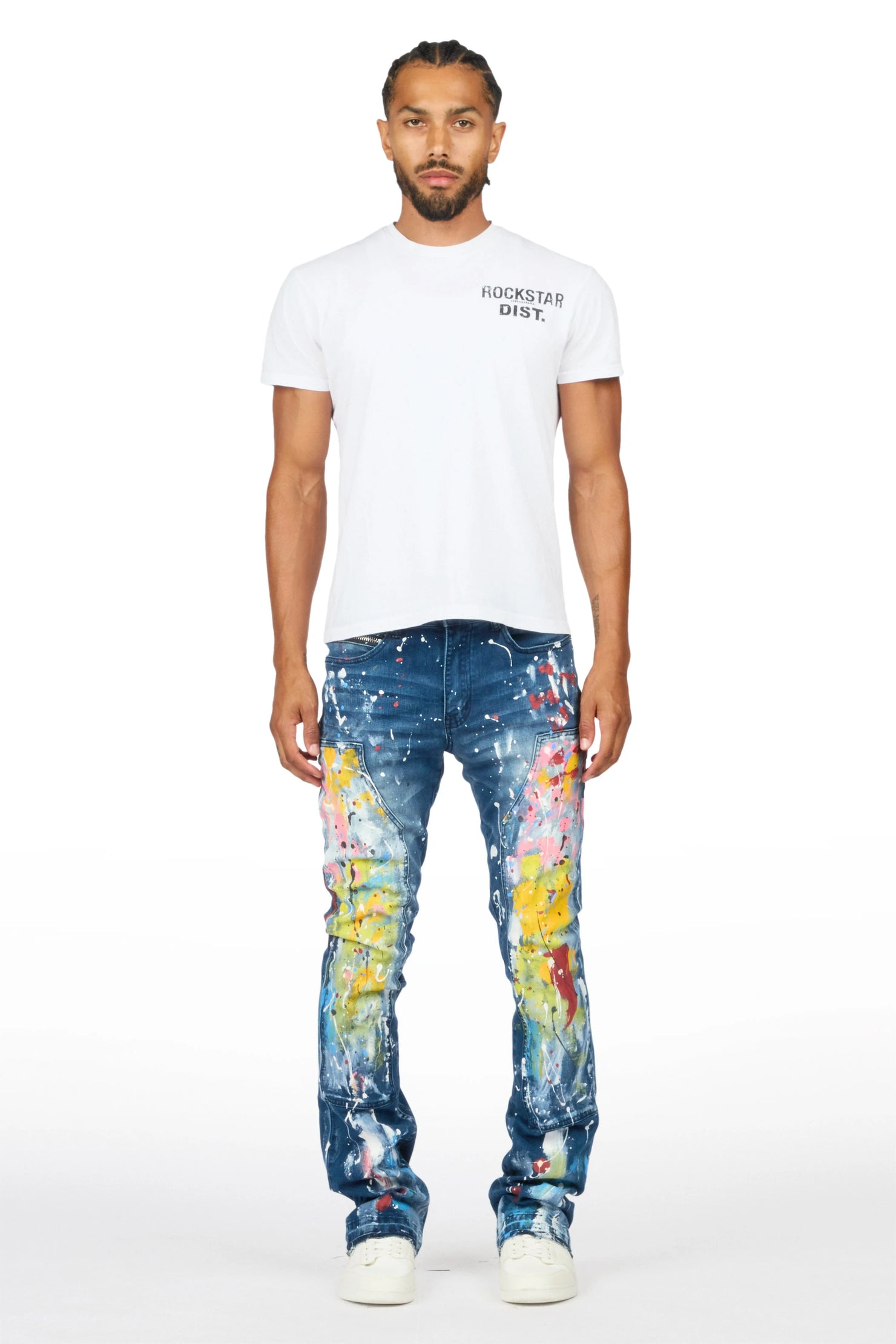 Periz Dark Blue Painter Stacked Flare Jean
