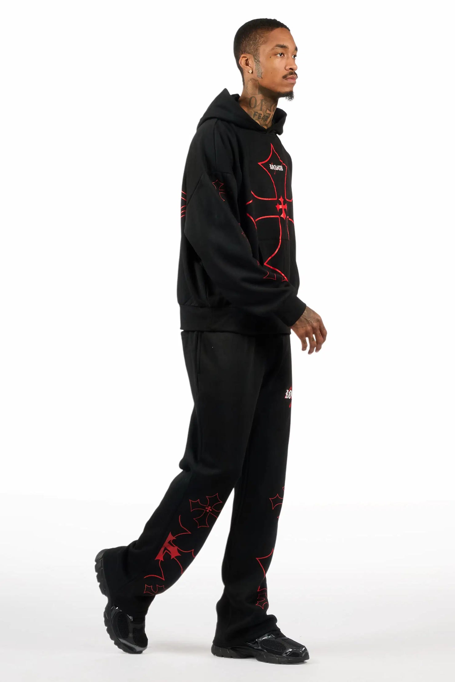 Sargo Black/Red Hoodie Relaxed Track Set