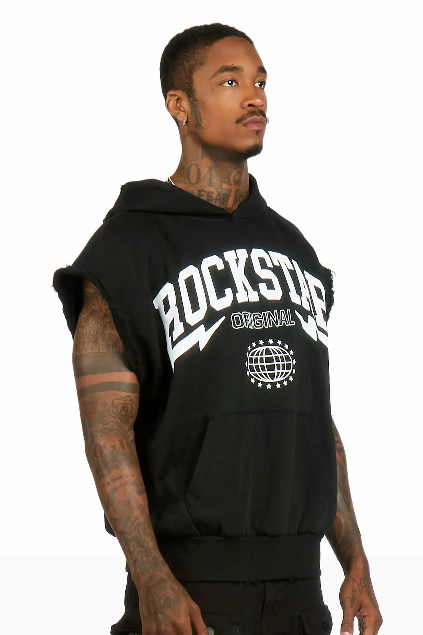 Stori Black/White Cut Sleeve Hoodie