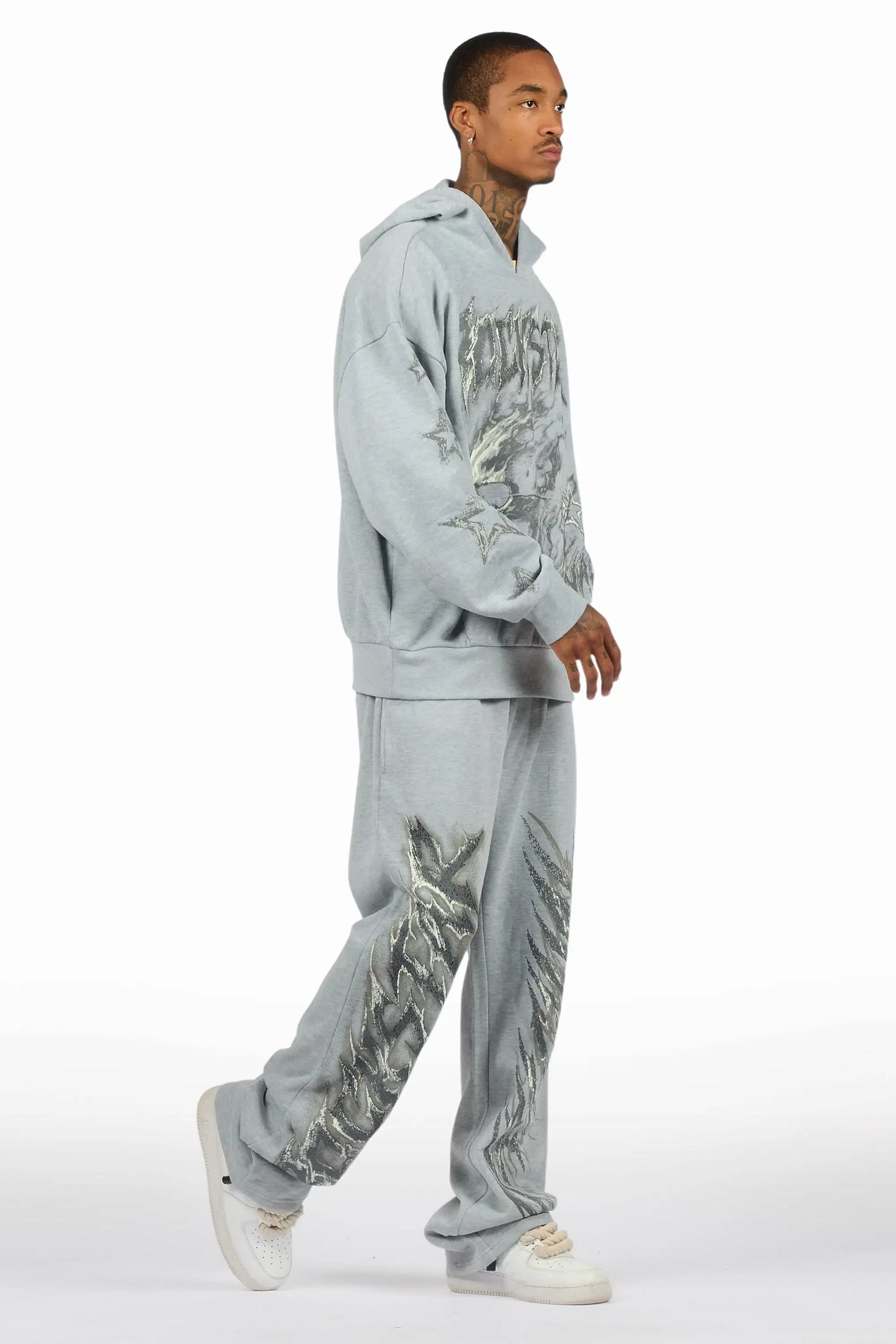 Jantra Heather Grey Hoodie/Baggy Pant Track Set