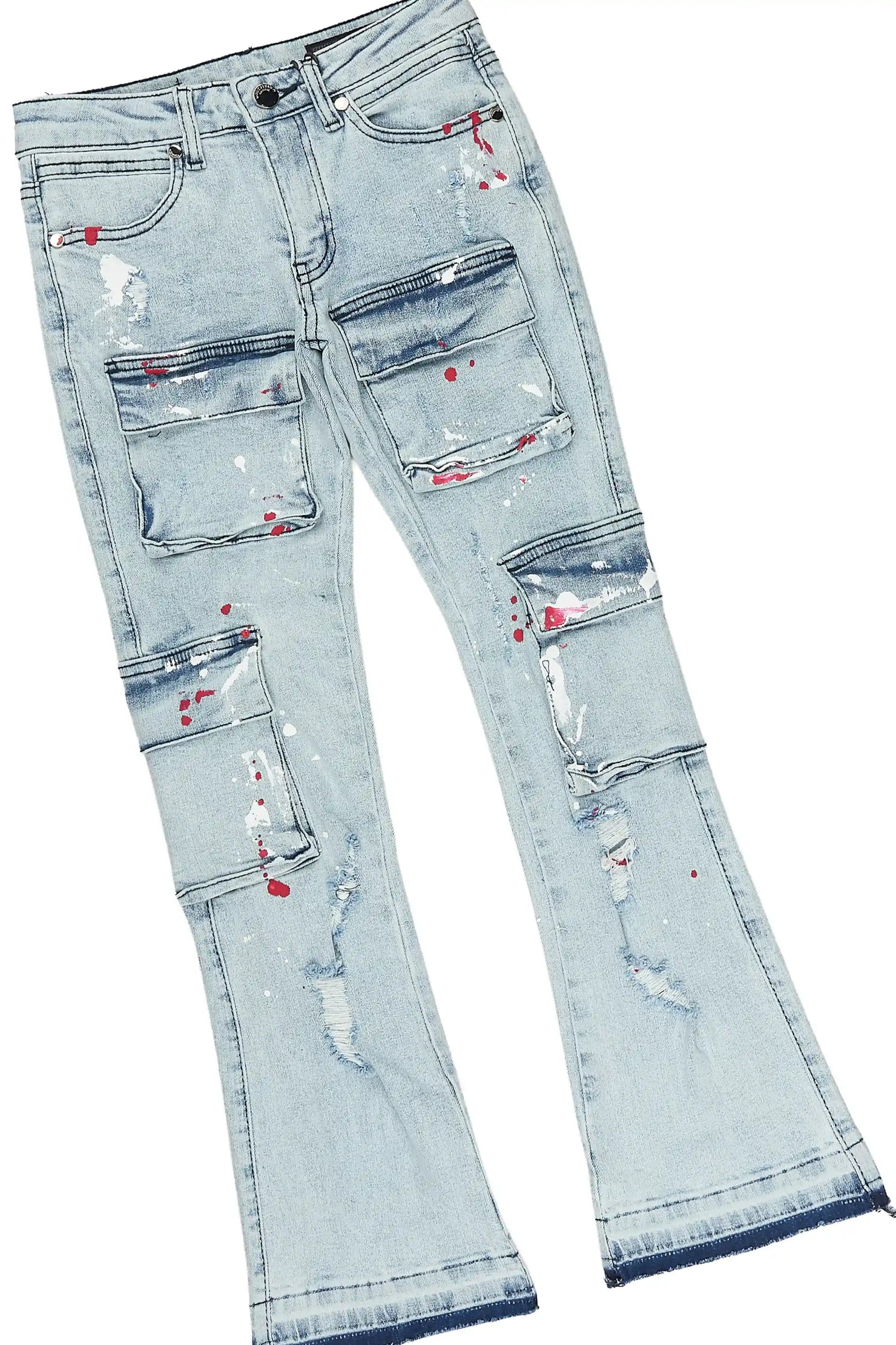 Girls Dezz White/Light Wash Long Sleeve T-Shirt Stacked Jean Set