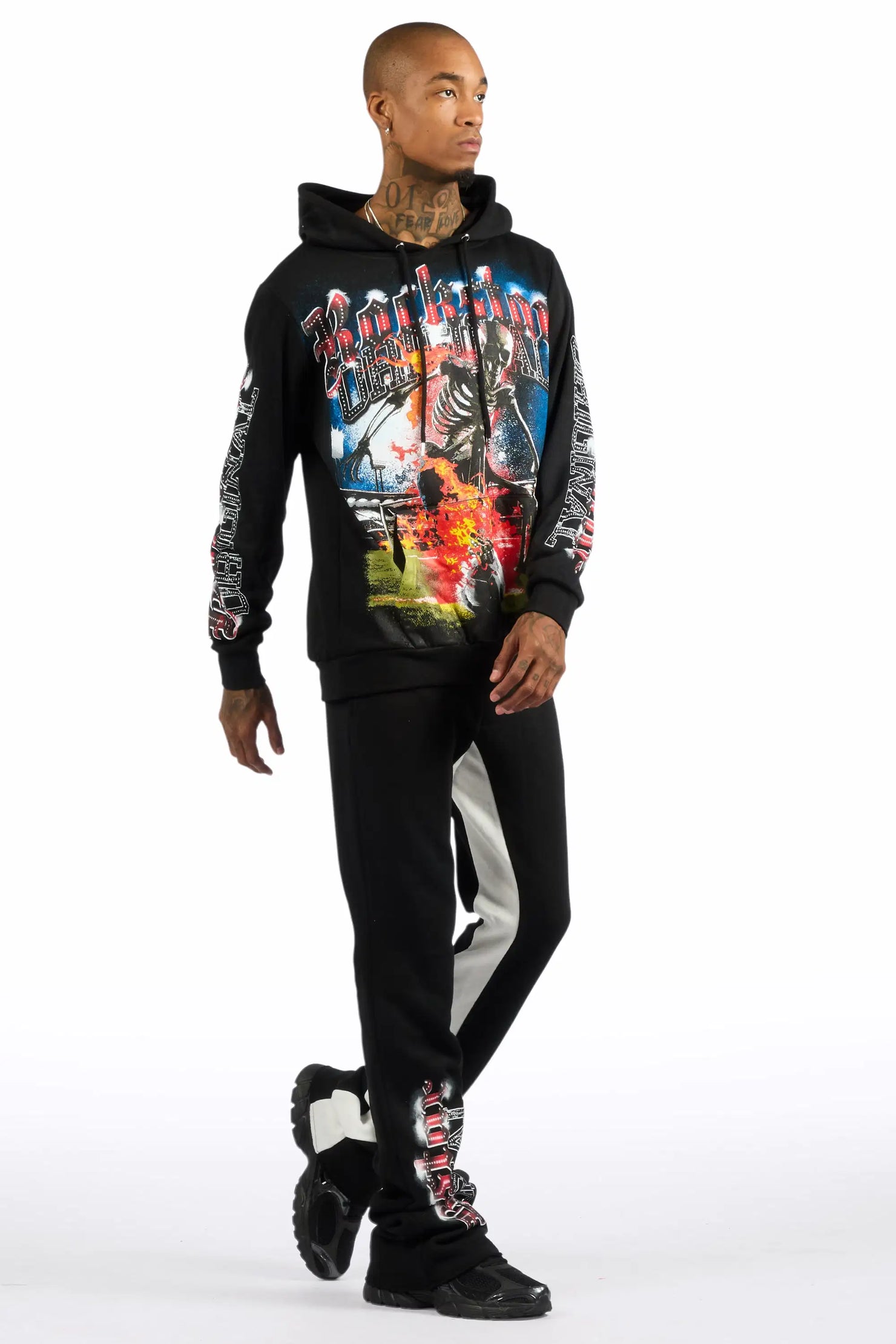 Rodgers Black/Multi Hoodie/Baggy Stacked Track Pant Set