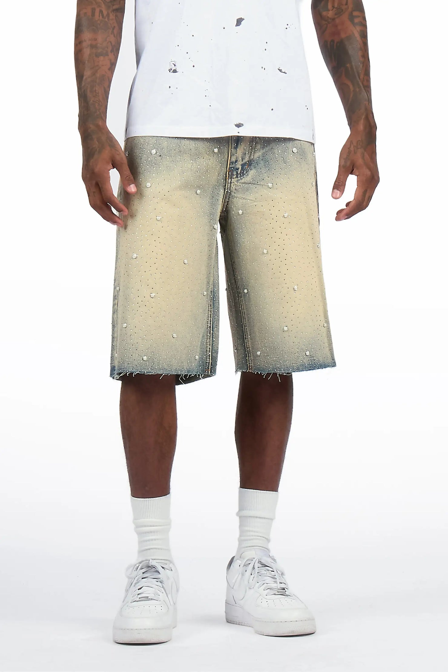Rydell Blue Rhinestones Denim Short