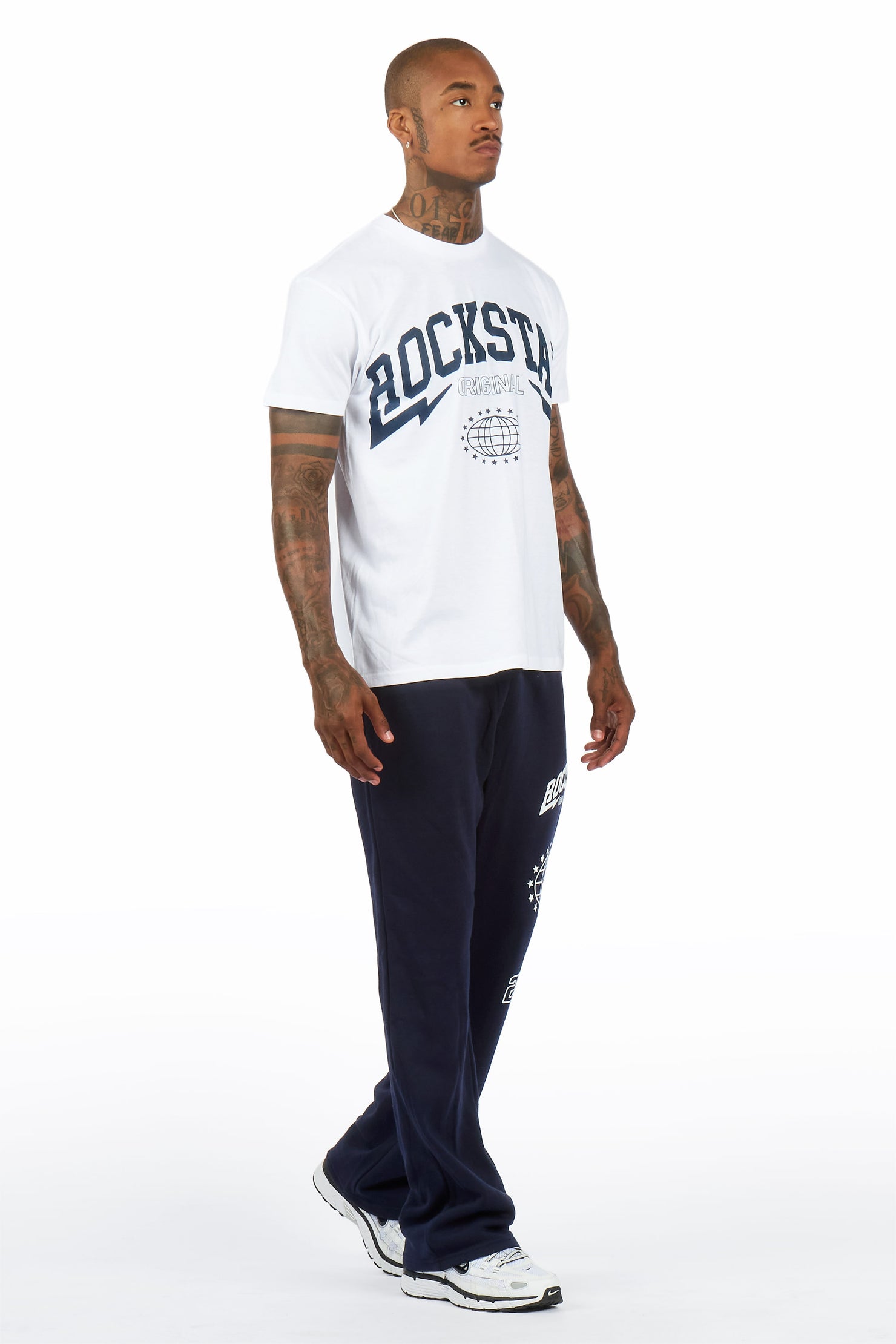 Stori White/Navy T-Shirt/ Relaxed Track Set