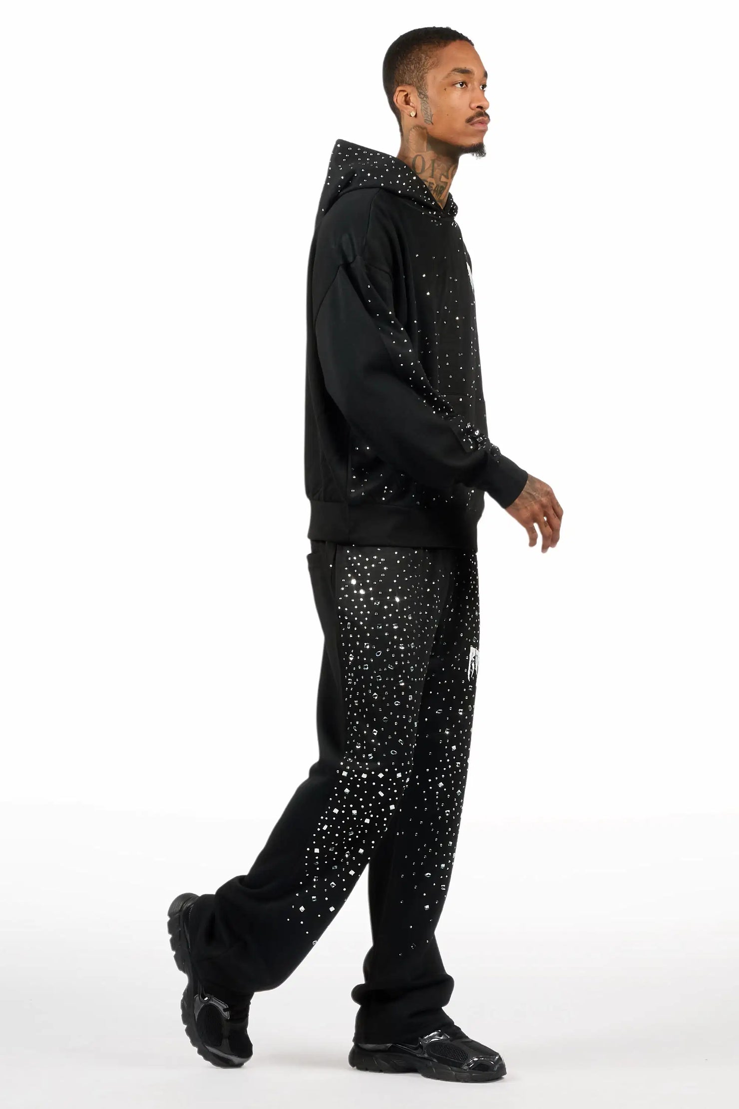 Twinkle Black/Clear Rhinestone Hoodie Relaxed Track Set