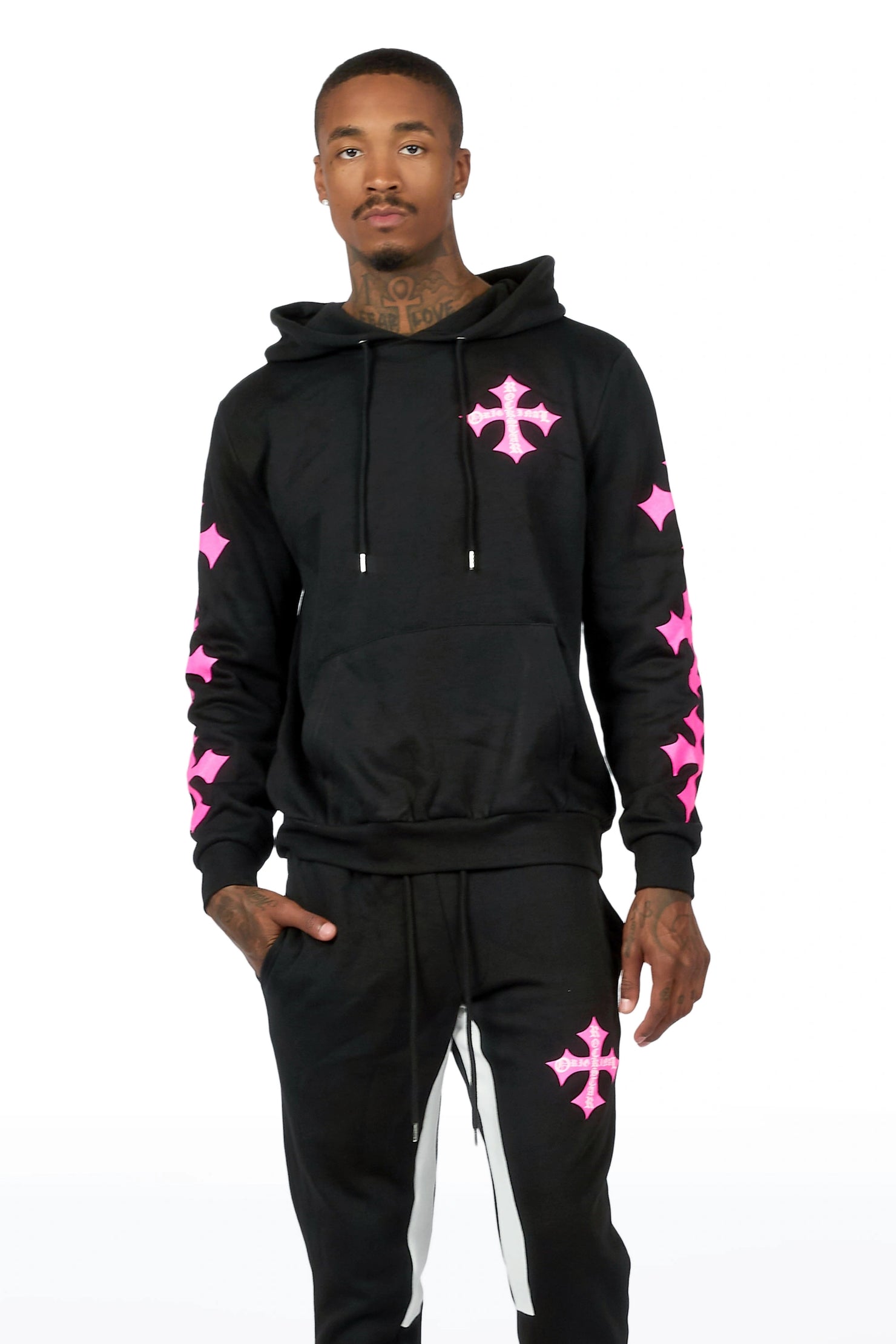 Slaydr Black/Pink Hoodie/Stacked Flare Track Set