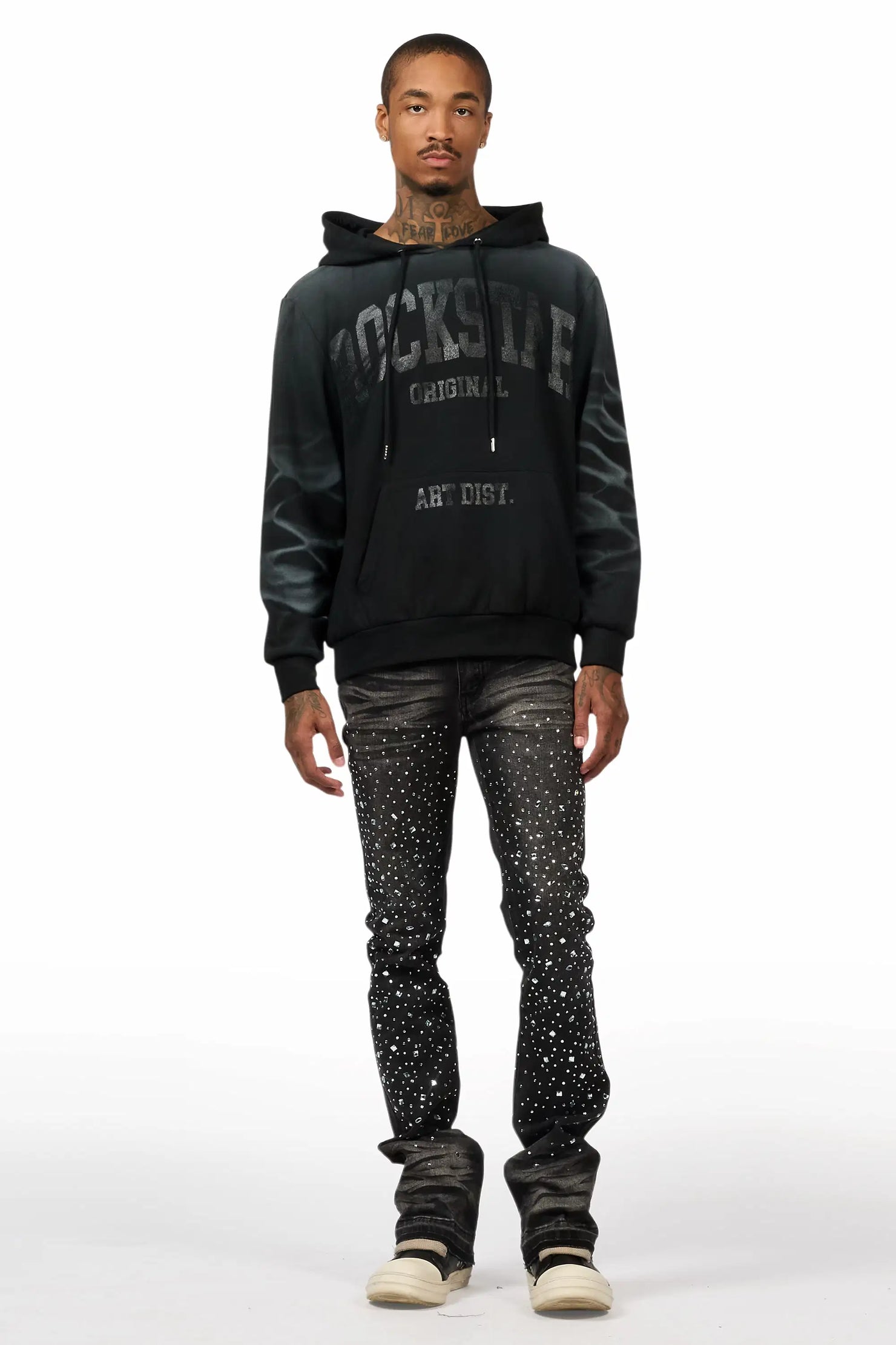 Twinkle Dark Grey Rhinestone Stacked Flare Jean