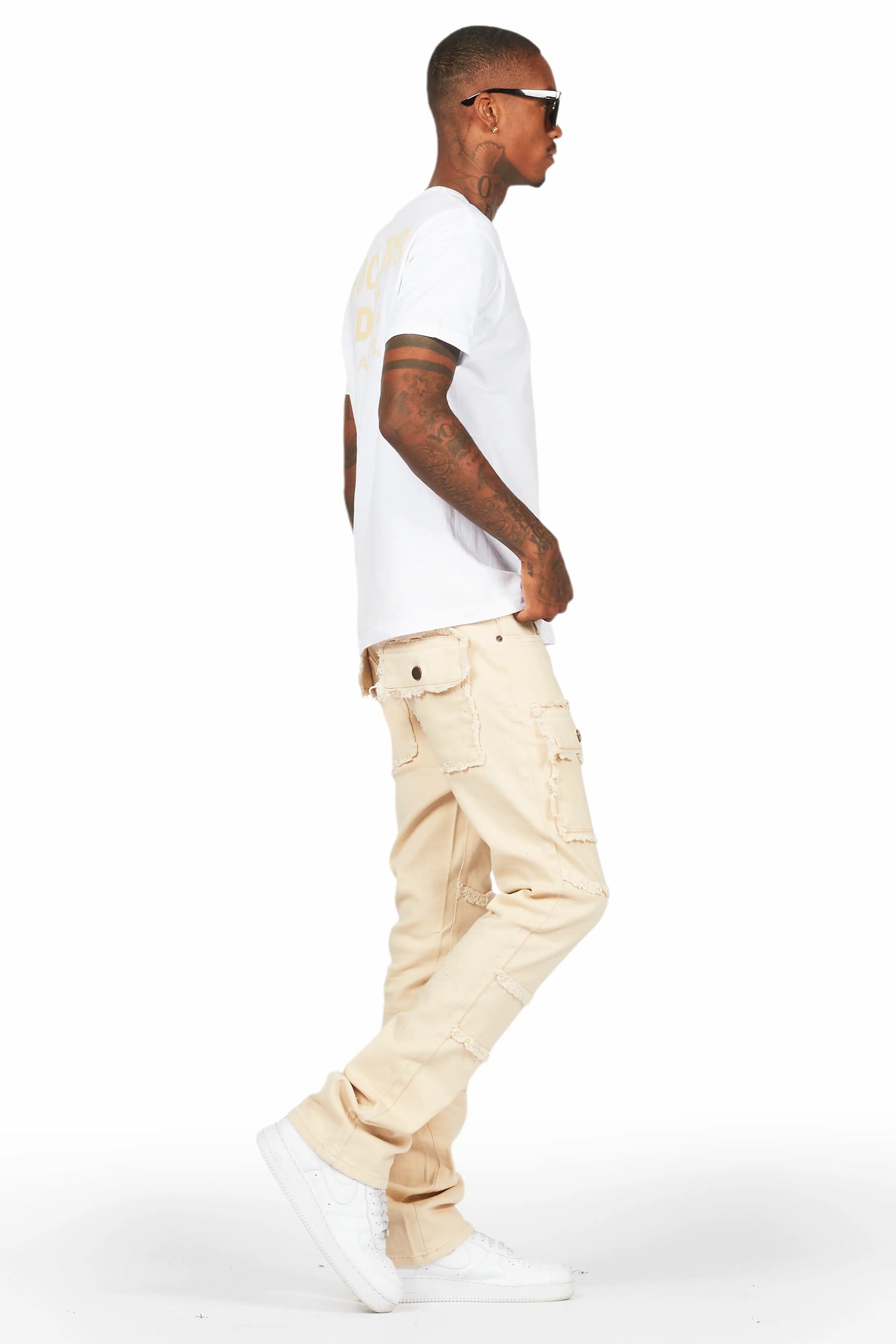 Lake White/Beige T-Shirt/Stacked Flare Cargo Jean Bundle