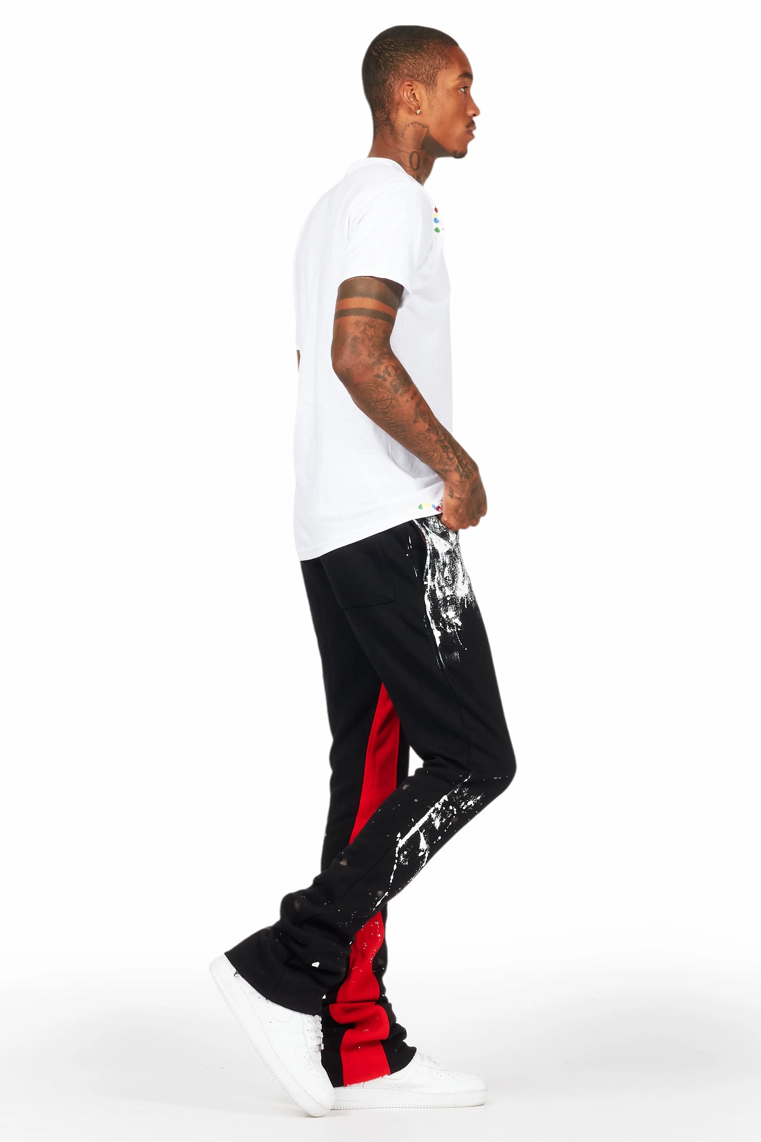 Vassar Black Patchwork Stacked Flare Track Pant