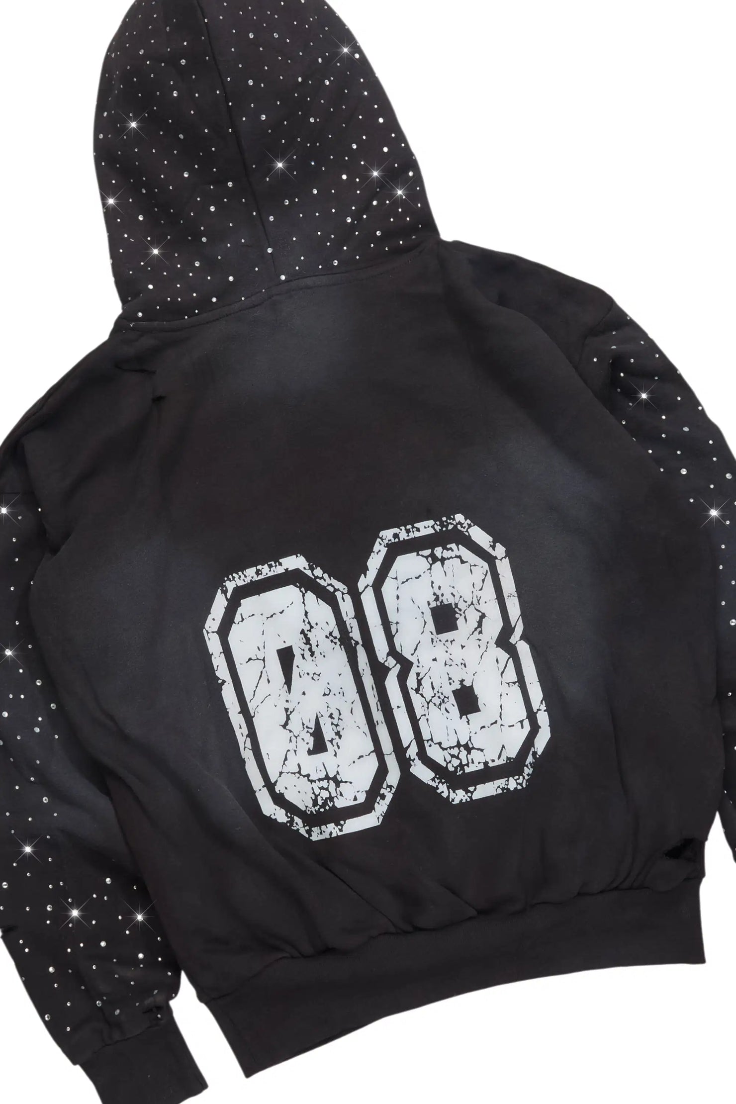 Cryptici Black Rhinestone Stacked Flare Hoodie Track Set