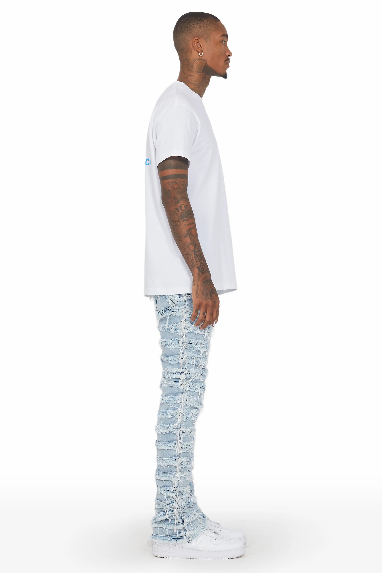 Ayan Blue Distressed Stacked Flare Jeans