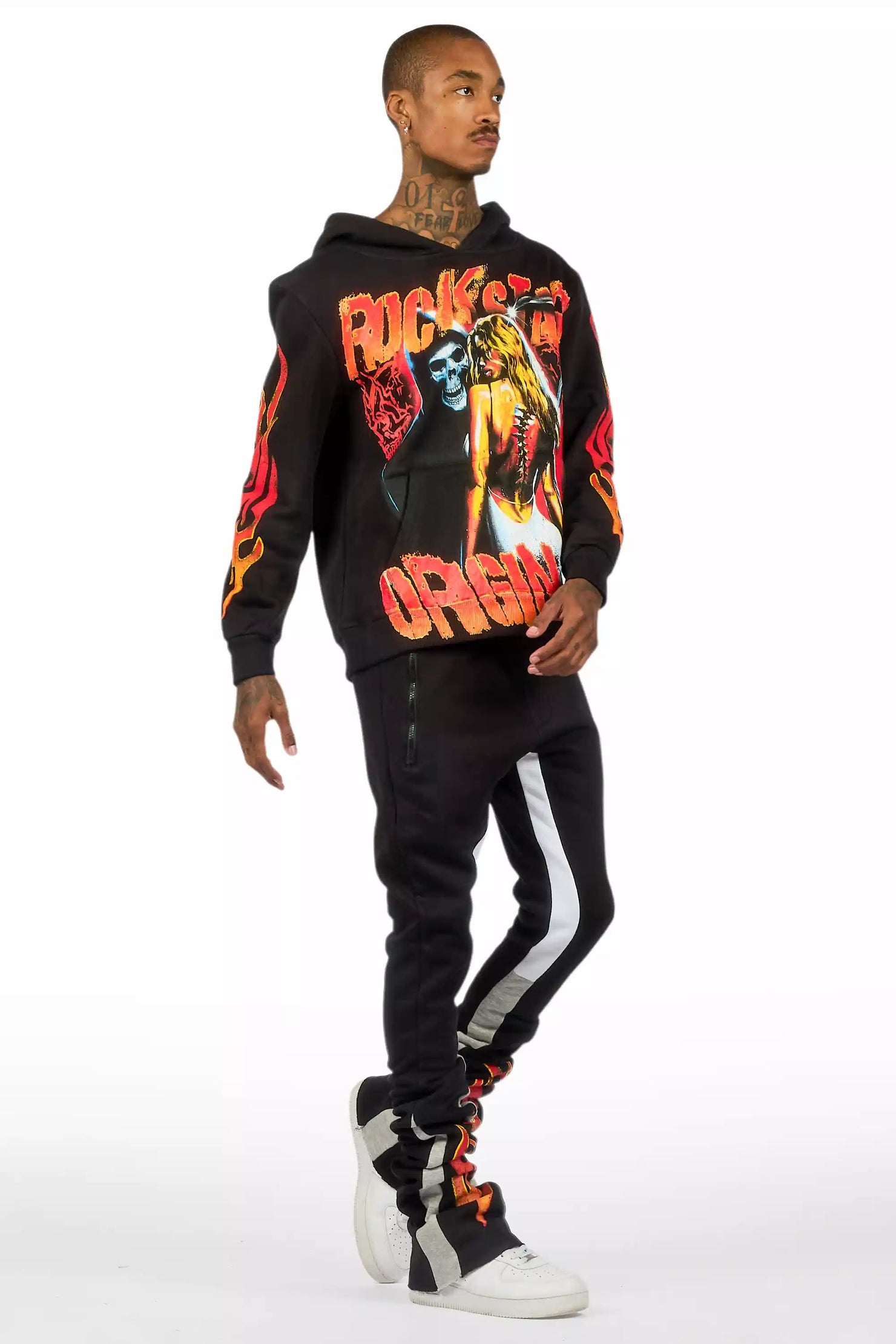 Zo Black/Orange Hoodie/Super Stacked Track Set