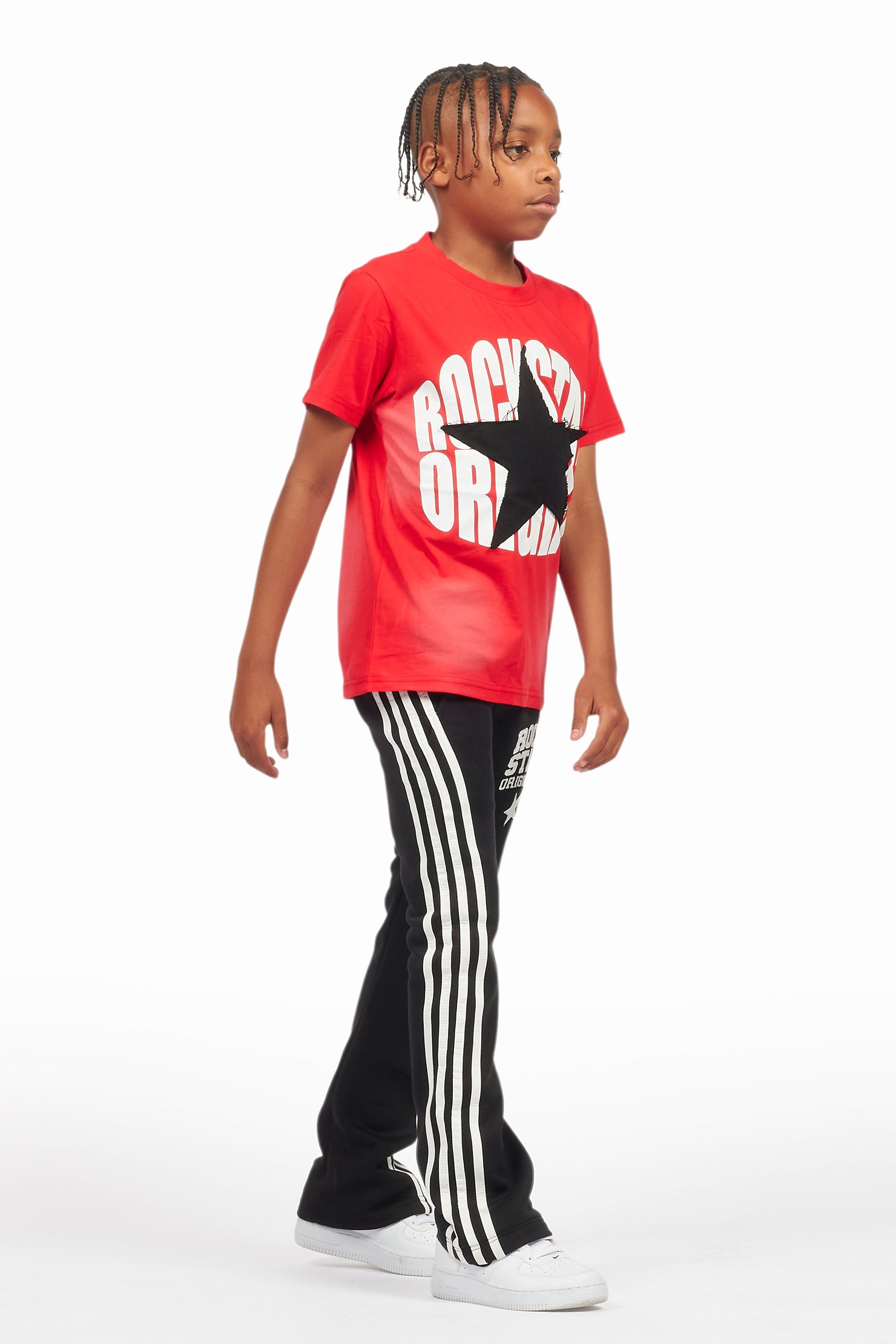 Boys Gerrit Black Stacked Baggy Track Pant