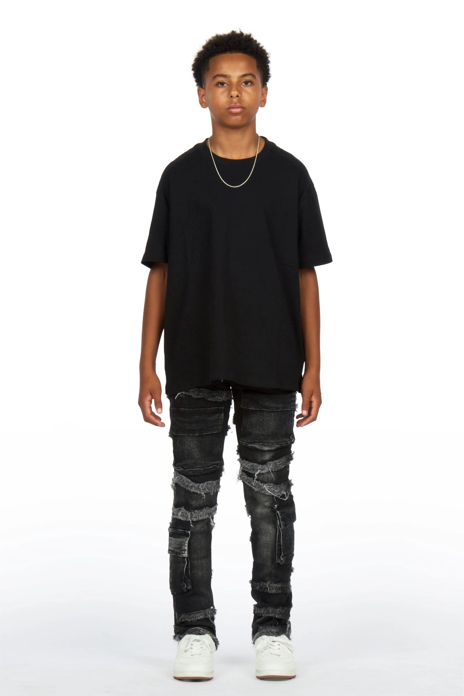 Boys Yves Jet Black Slim Cargo Jean