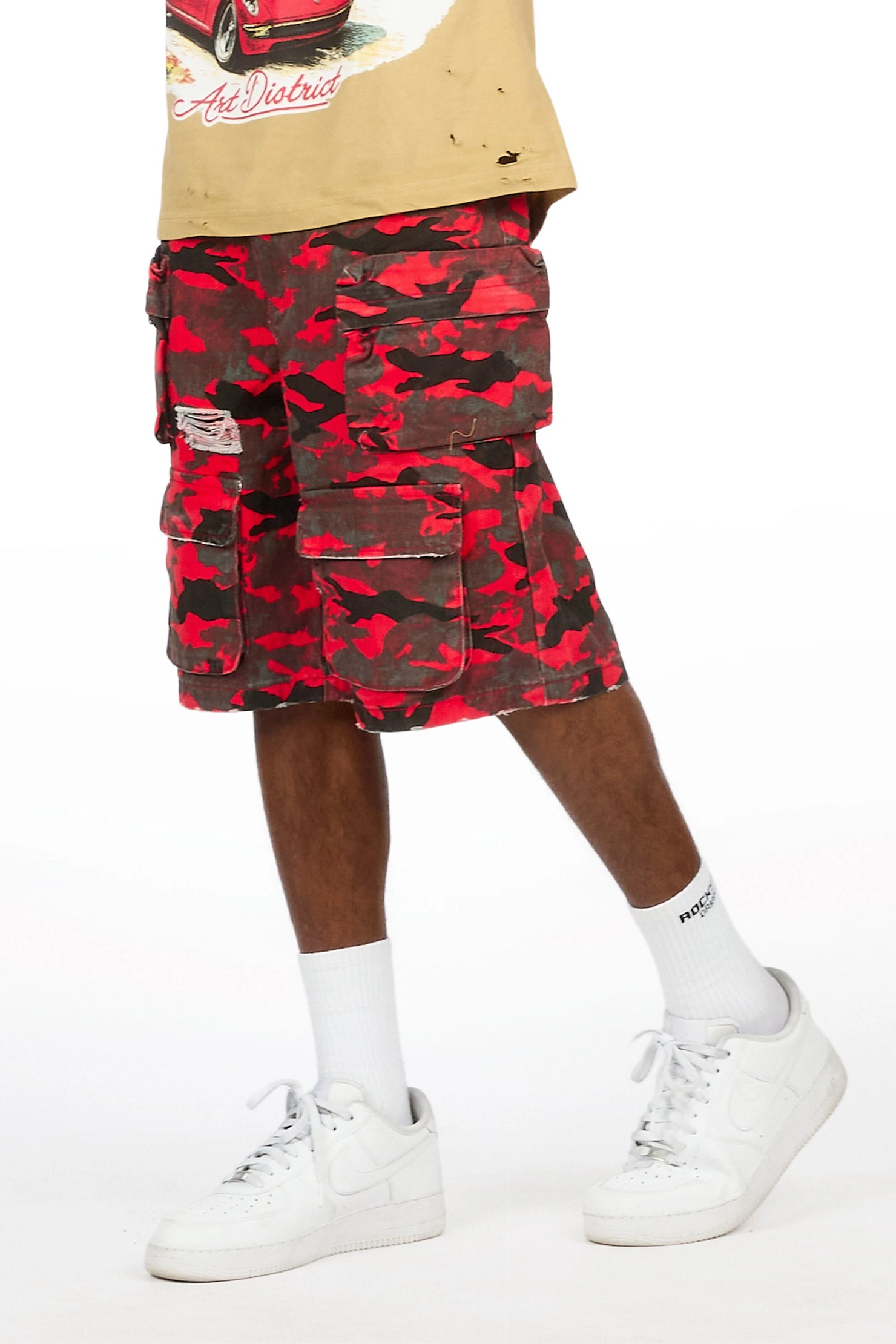 Savion Red Camo Denim Short
