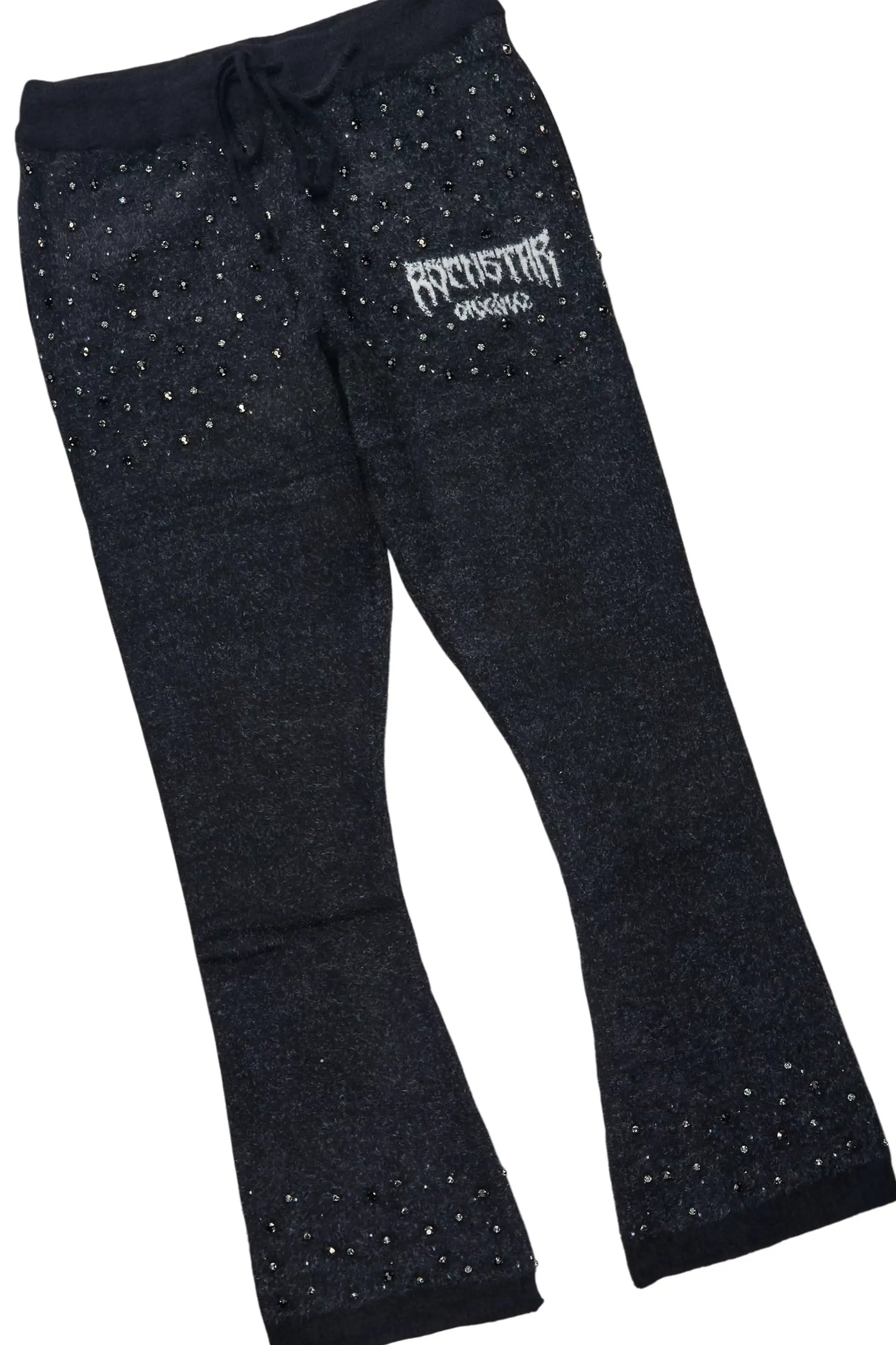 Lapiz Black Rhinestone Mohair Knit Stacked Flare Track Set
