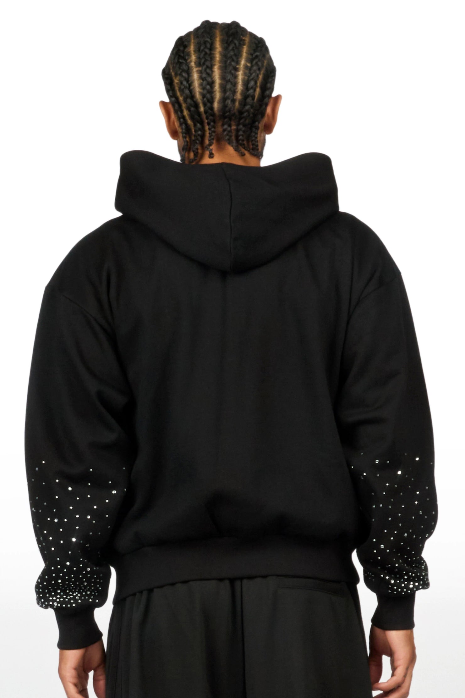 Borya Black Rhinestone Zip Up Hoodie