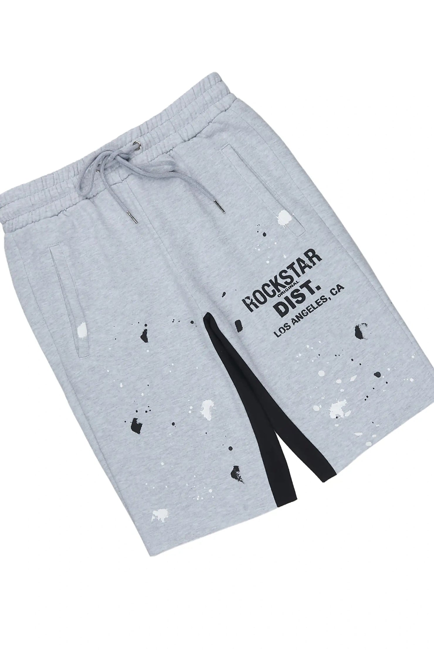 Scottie Heather Grey Cut Off Sleeve Hoodie Short Set