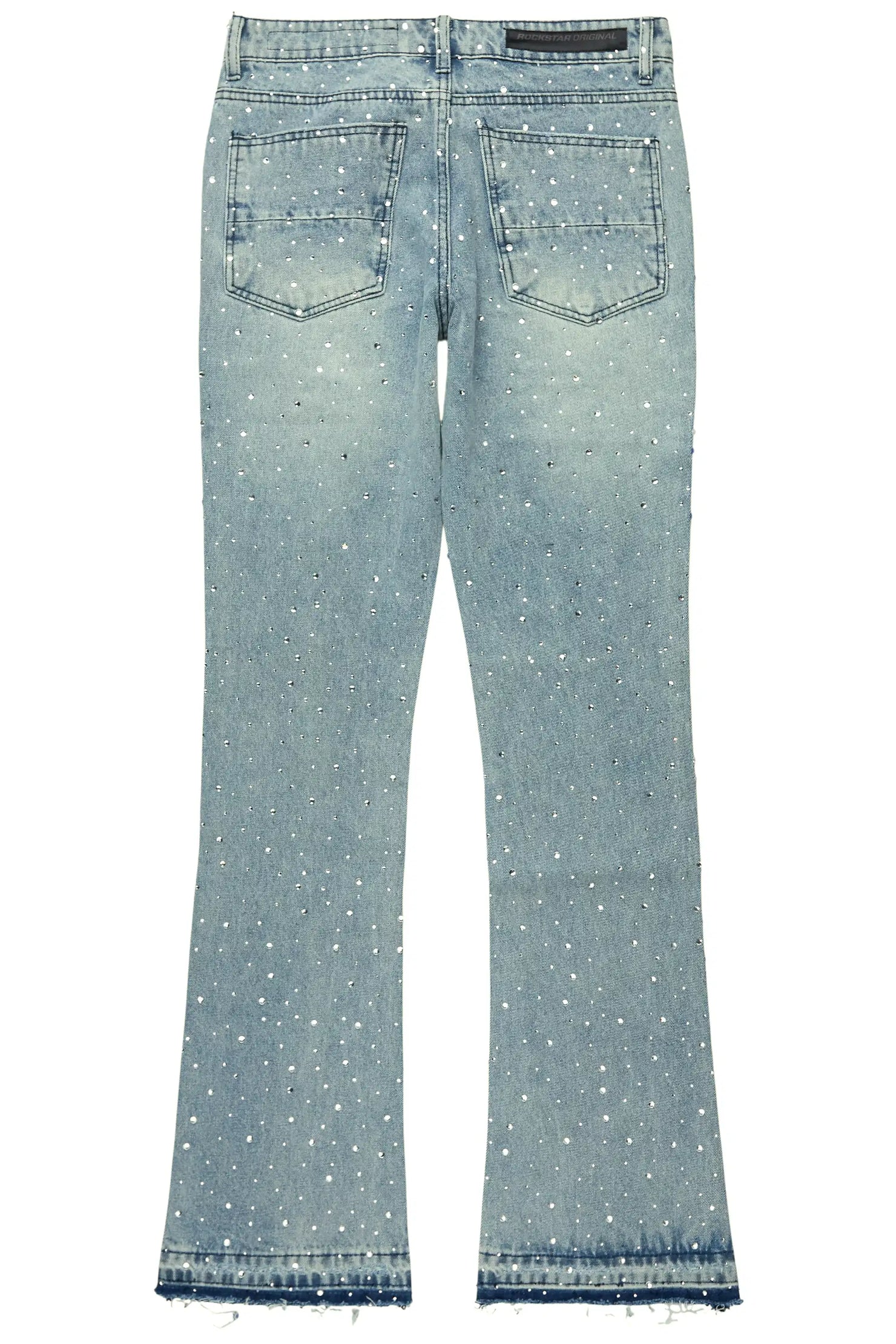 Stunt Blue Rhinestone Stacked Flare Jean