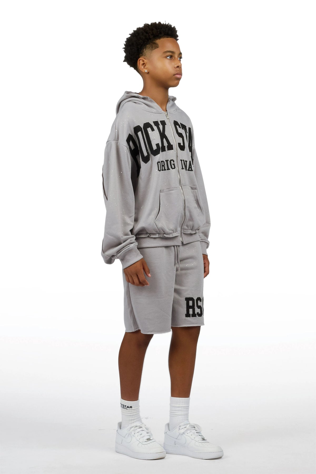 Boys Akila Grey Glitz Hoodie Double Waisted Short Set