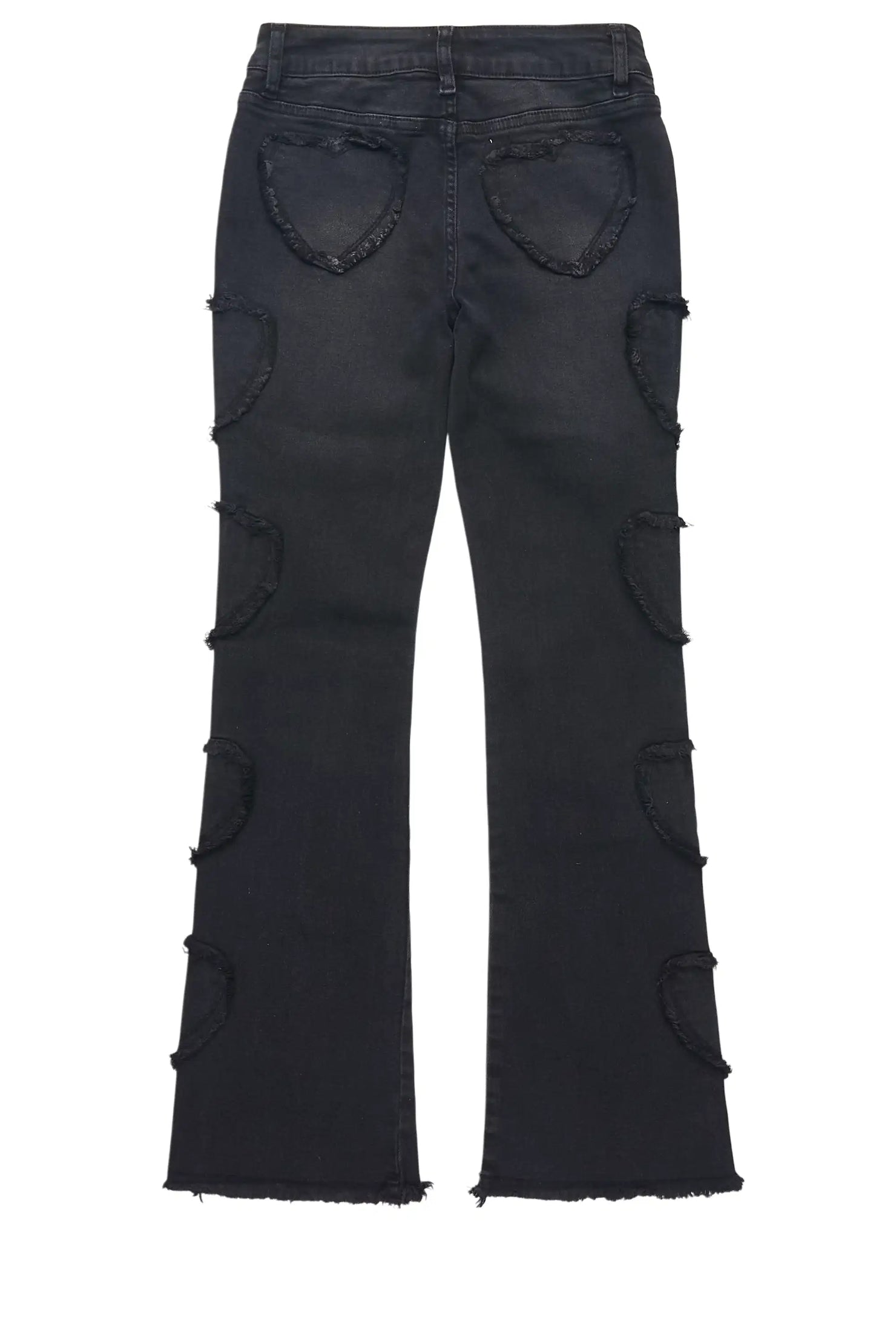 Girls Sinayah Heart Black Stacked Flare Jean