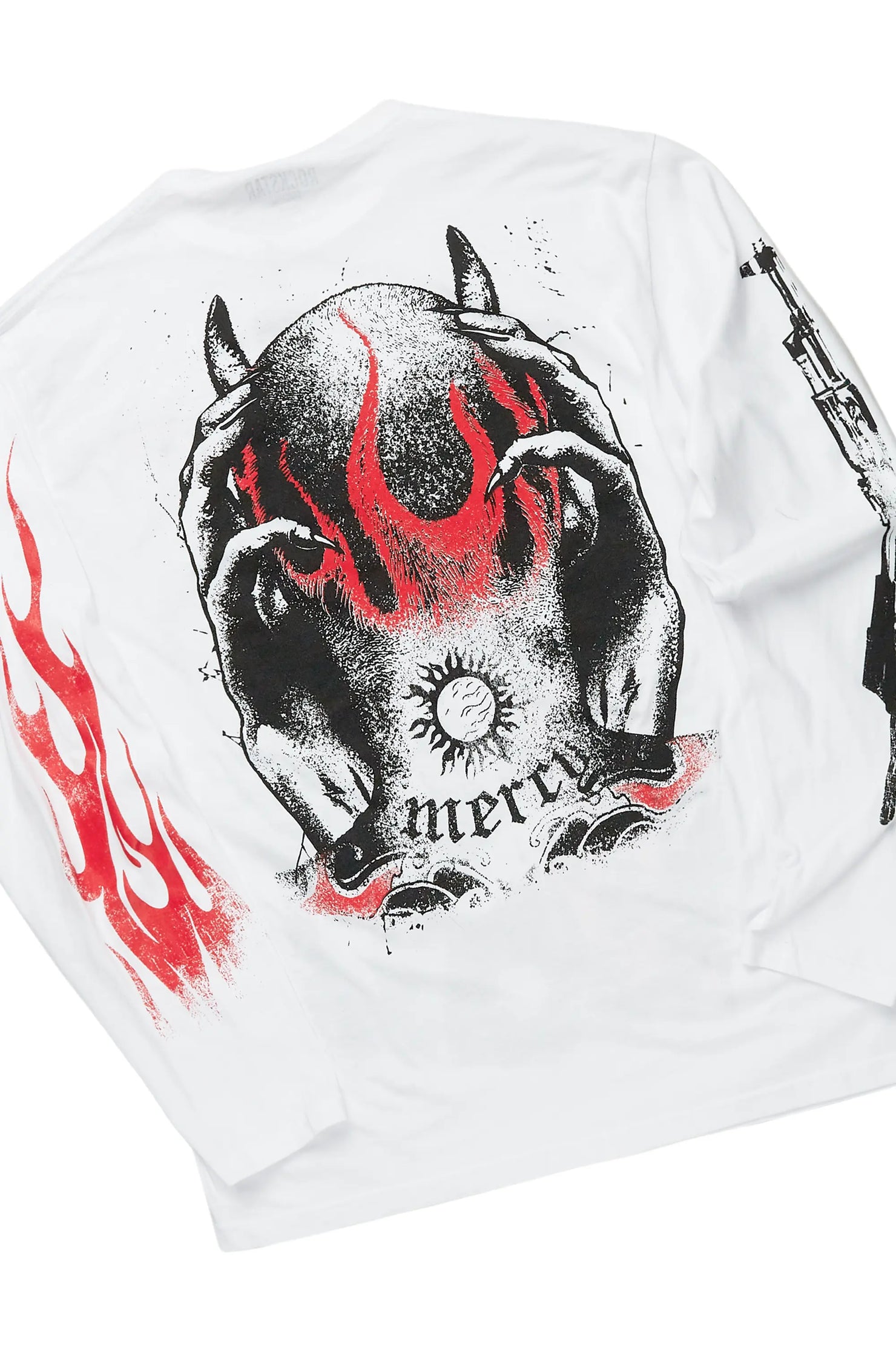 Mercy White Long Sleeve T-Shirt & Colin Heather Grey Stacked Flare Track Set