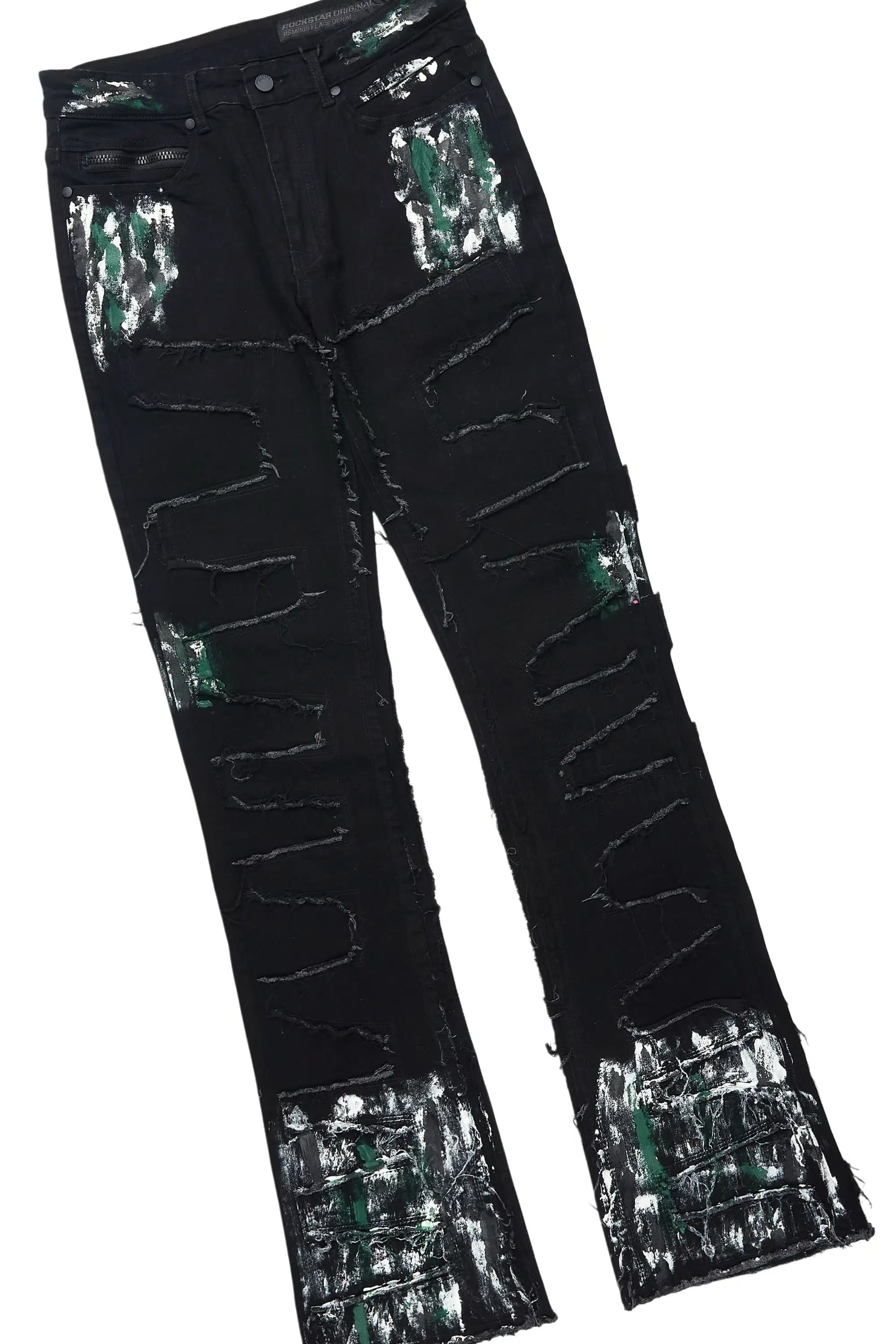 Saxon Black/Green Hoodie/Stacked Flare Jean Set