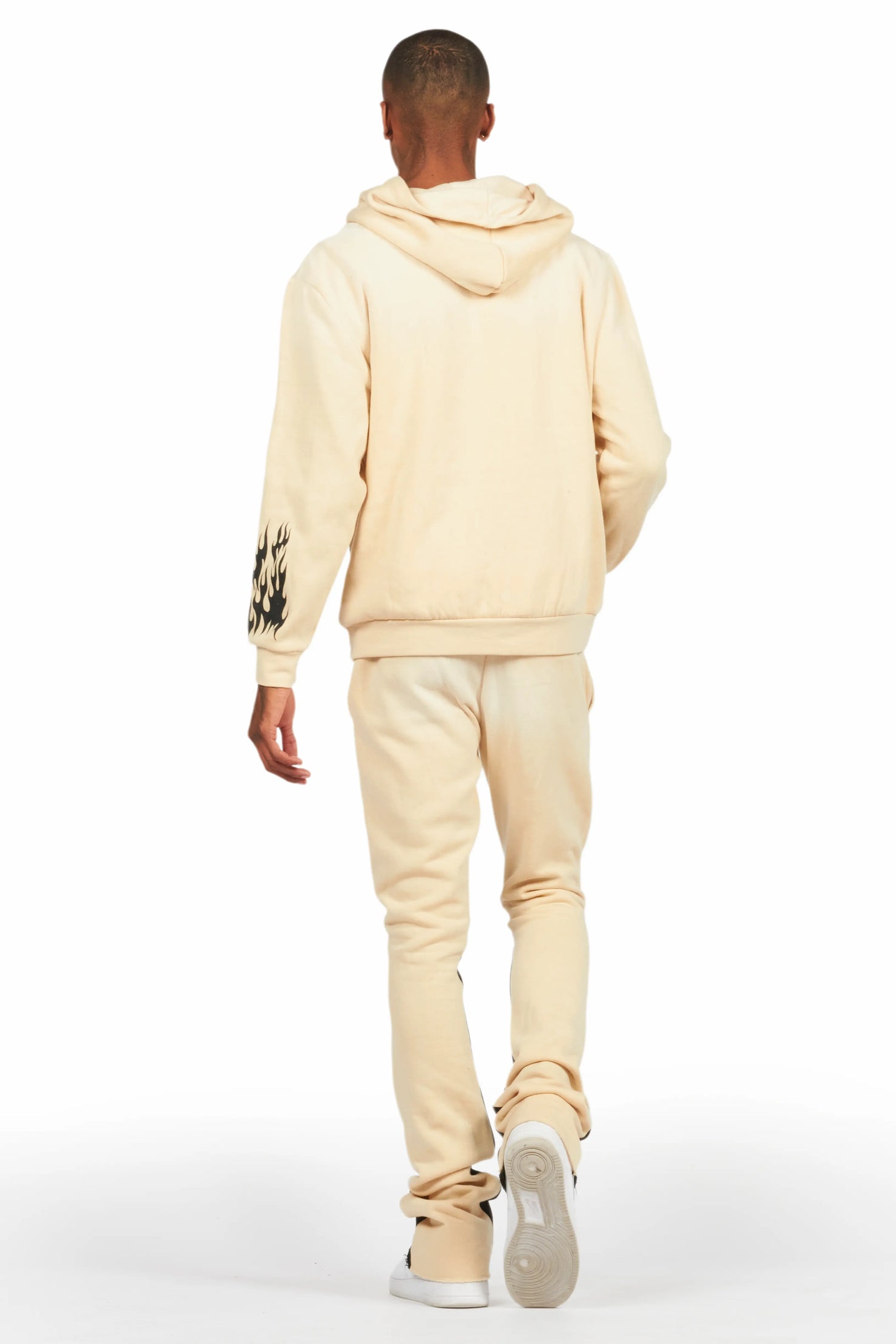 Bubble Beige Stacked Flare Hoodie Track Set