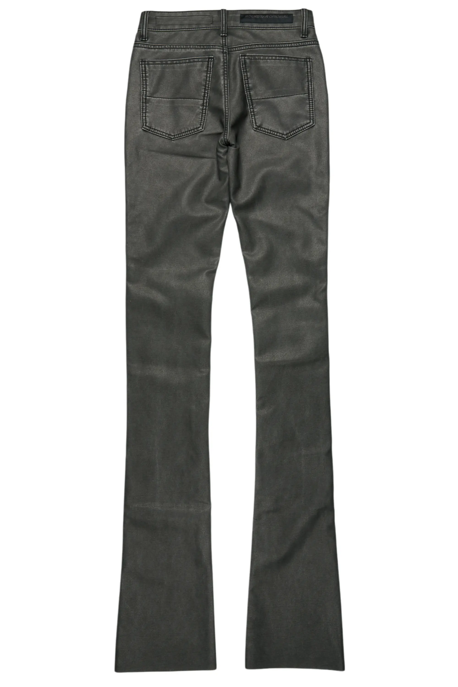 Petrus Black PU Stacked Flare Leather Jean