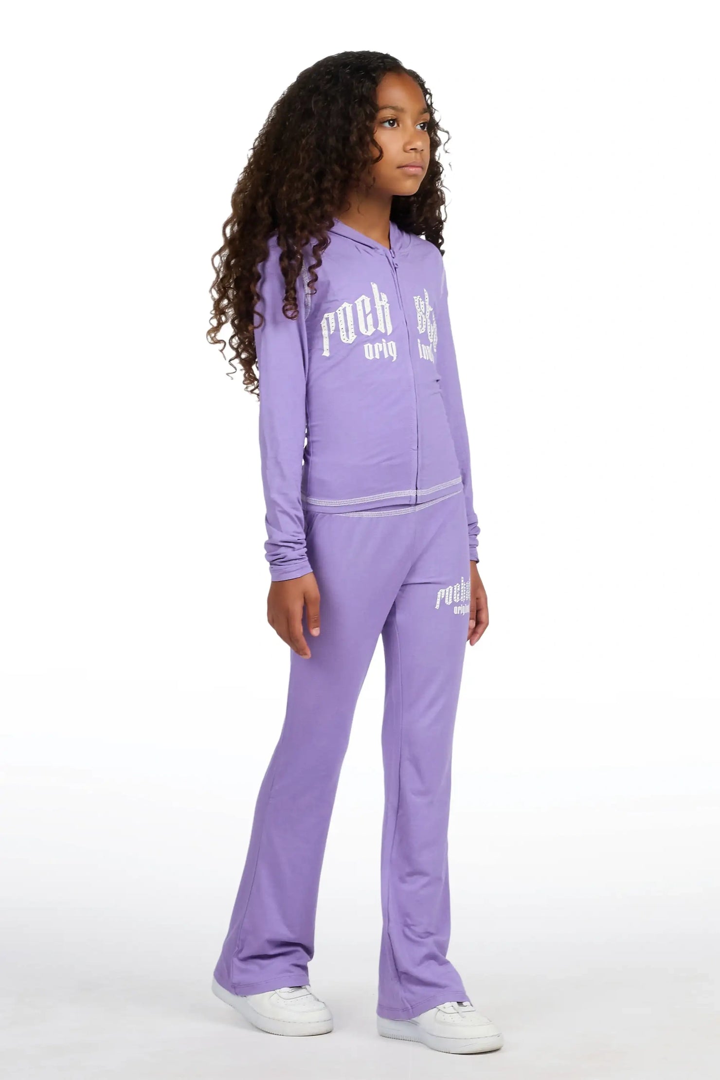 Girls Zyriah Purple Rhinestone Lounge Track Set