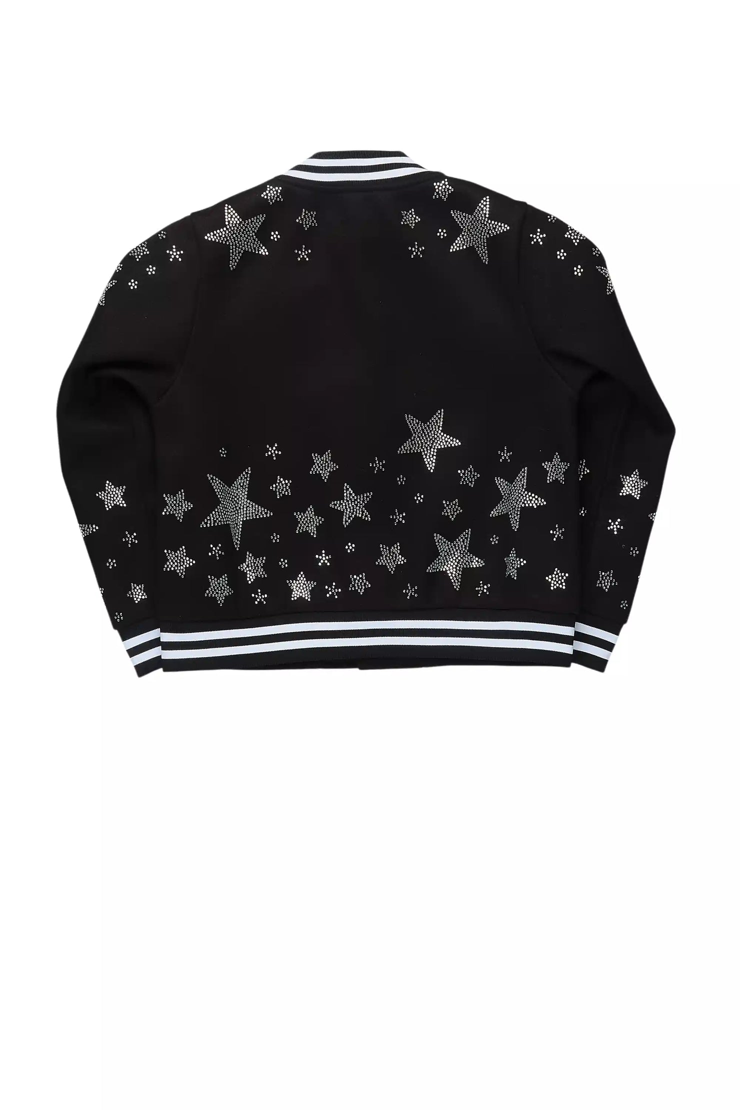 Girls Shanda Black Crop Varsity Jacket