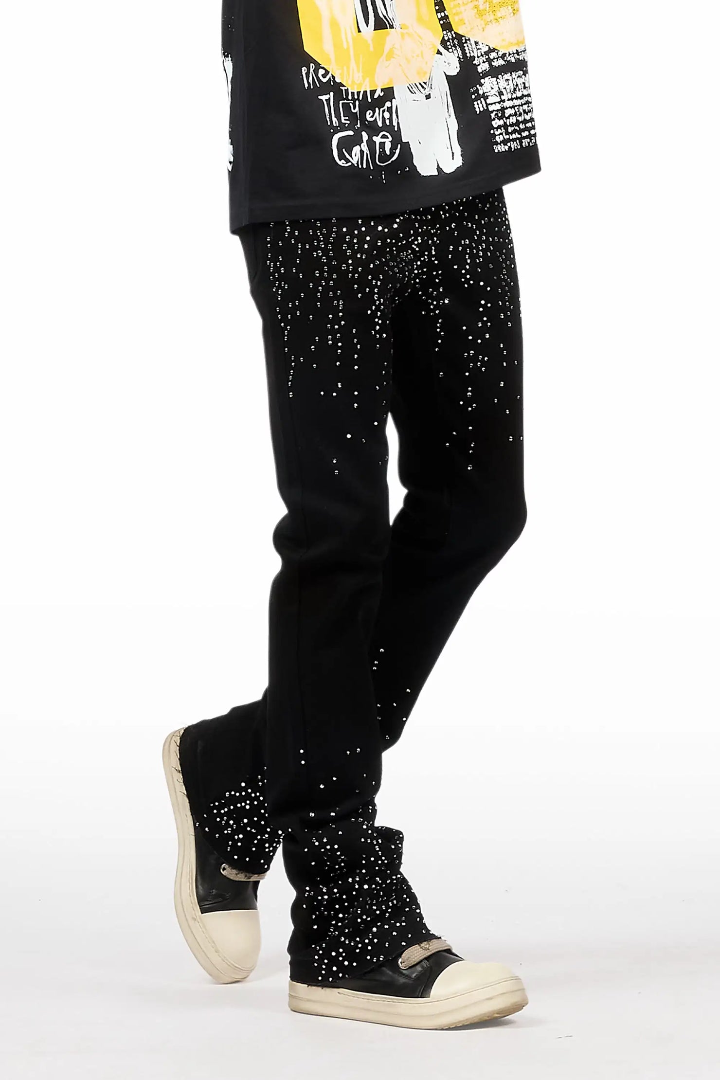 Maxton Black Rhinestone Stacked Flare Jean