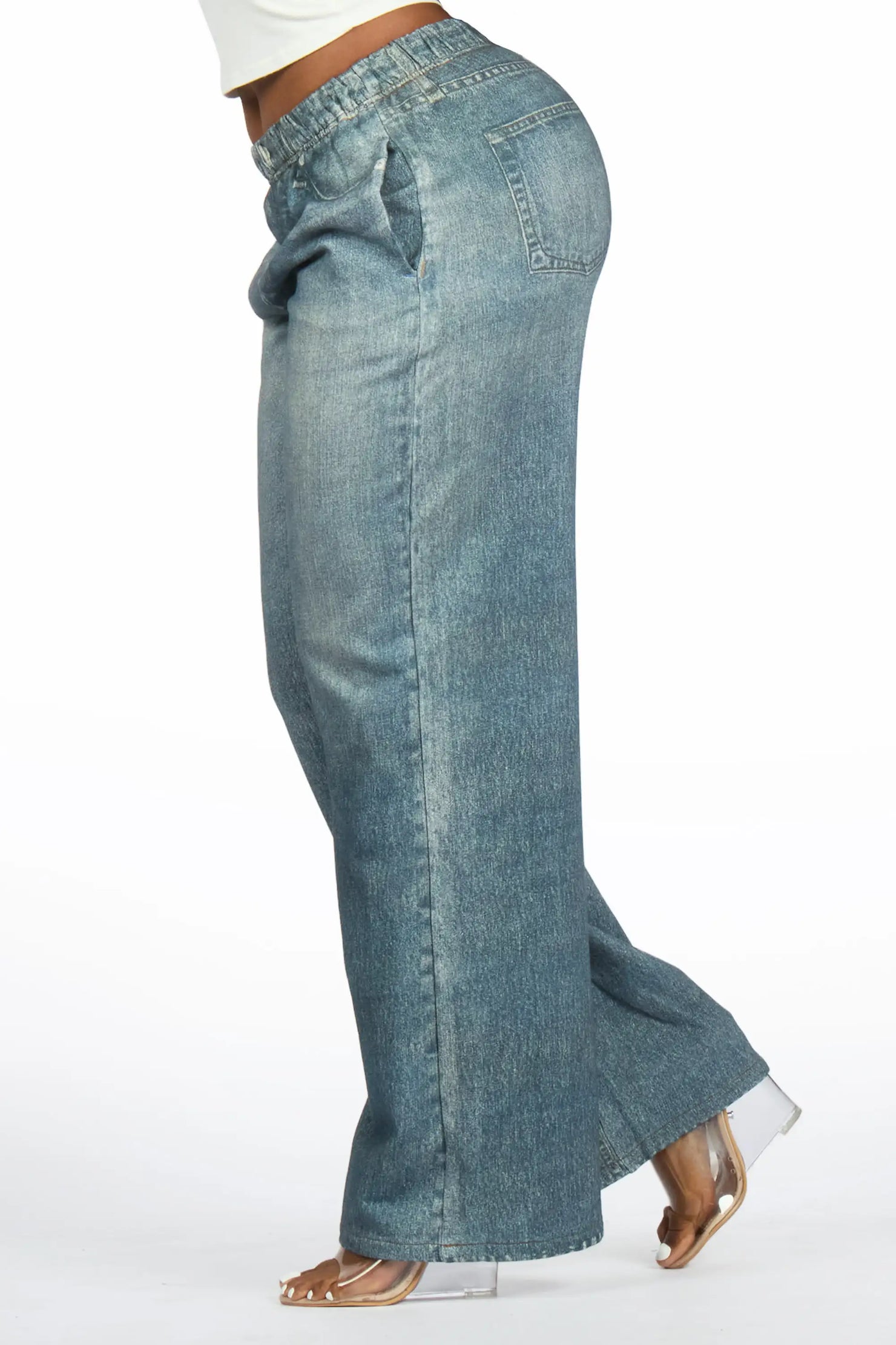 Jaleecia Med. Wash Denim Print Stretch Terry Sweatpant Jean