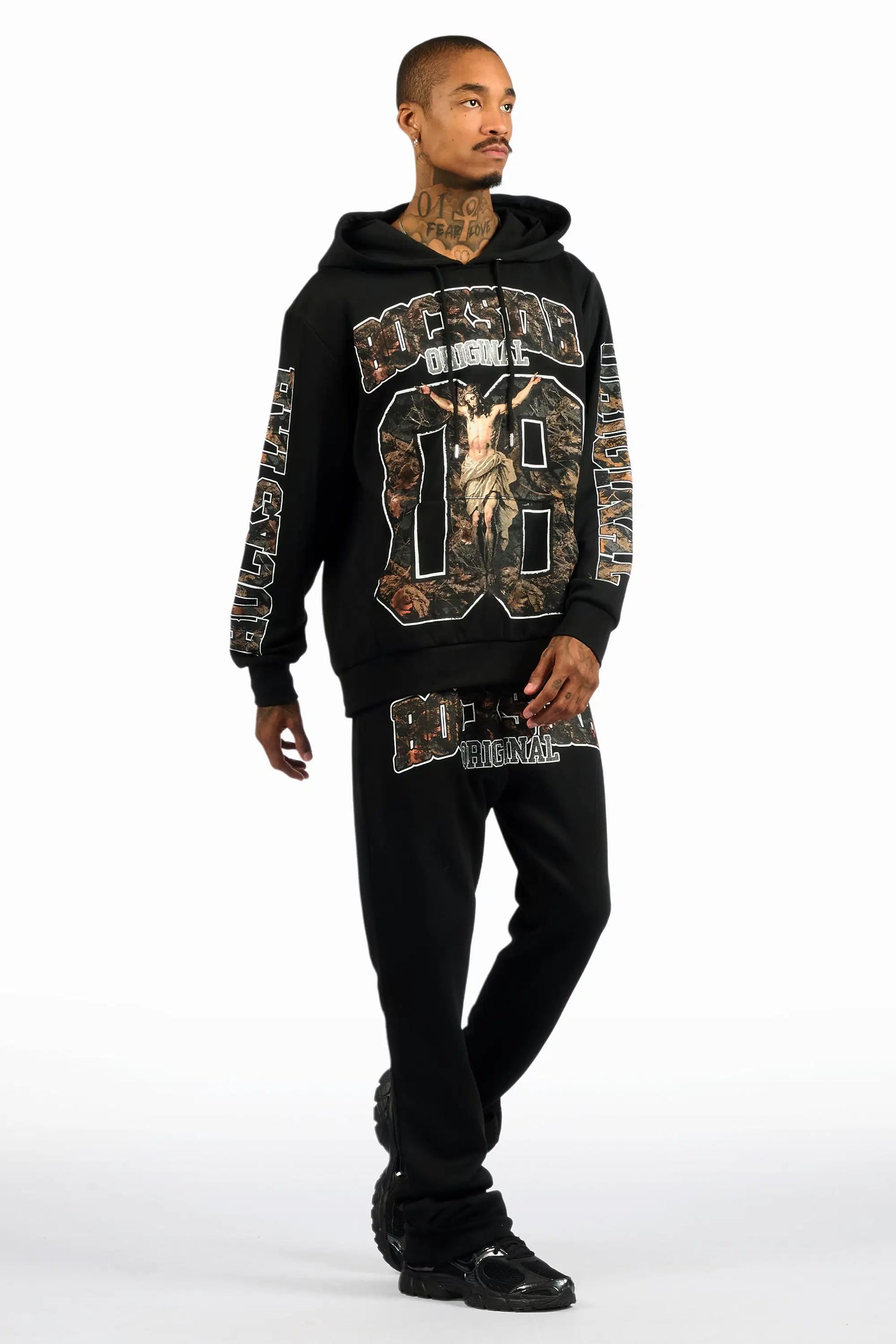 Fields Black Hoodie/Stacked Pant Track Set