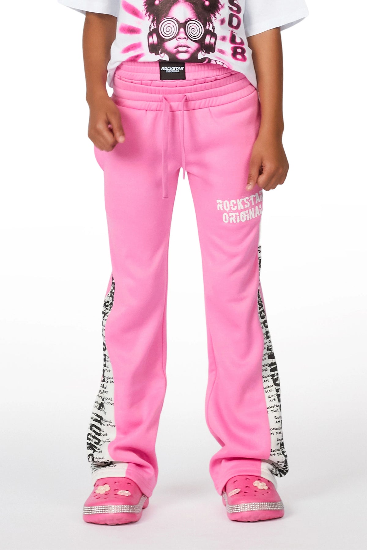 Girls Ajayla Pink Double Waisted Baggy Track Pant