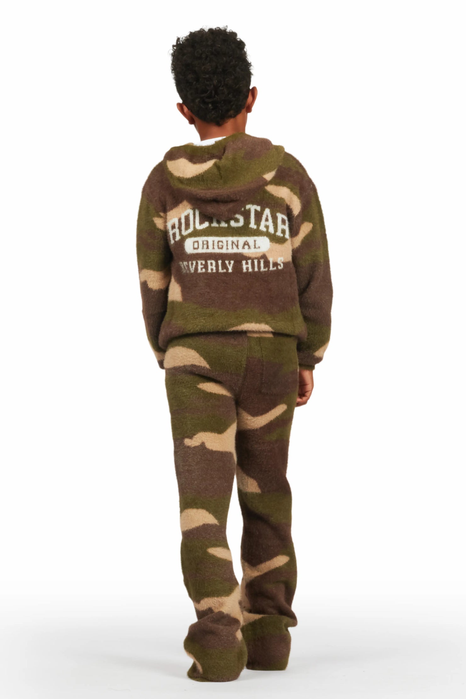 Boys Member Green Camo Stacked Flare Knitted Mohair Track Set