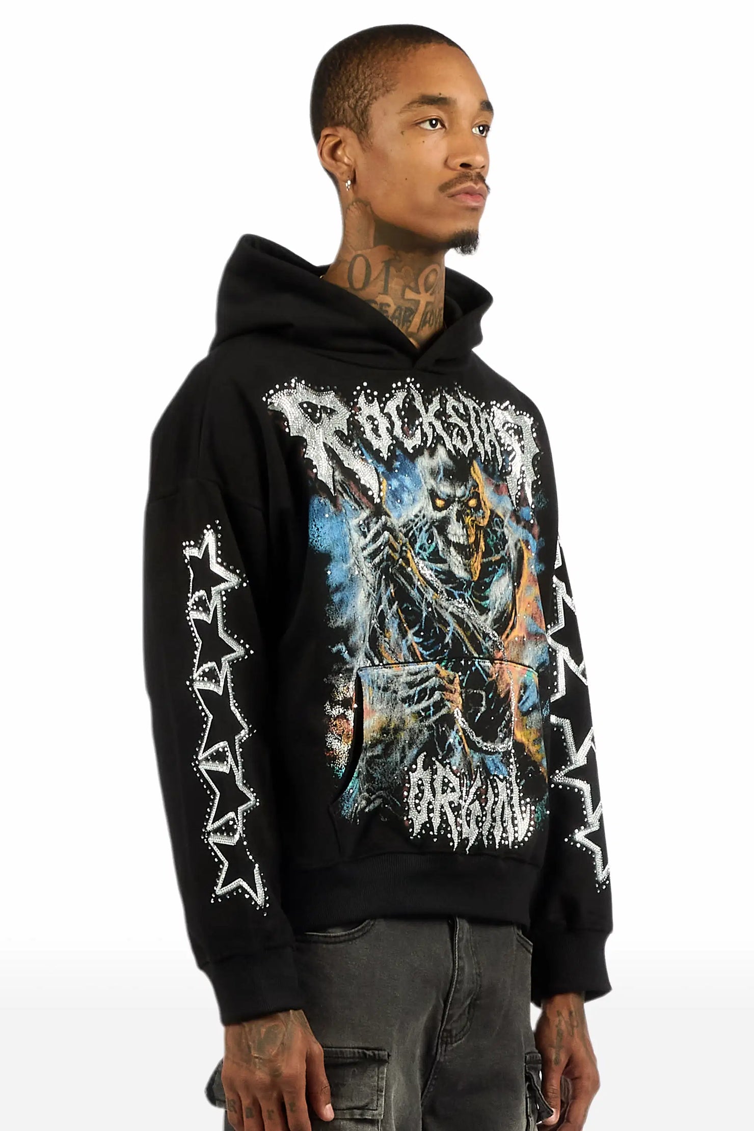 Krio Black Rhinestone Oversized Hoodie