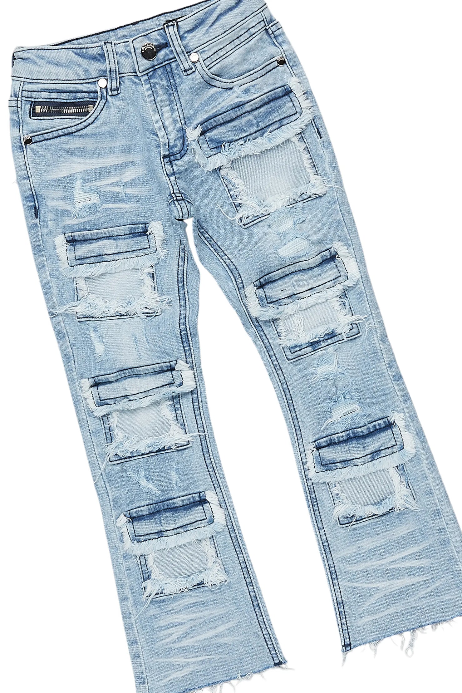 Boys Vicious Vintage Navy Hoodie/Stacked Flare Jean Set